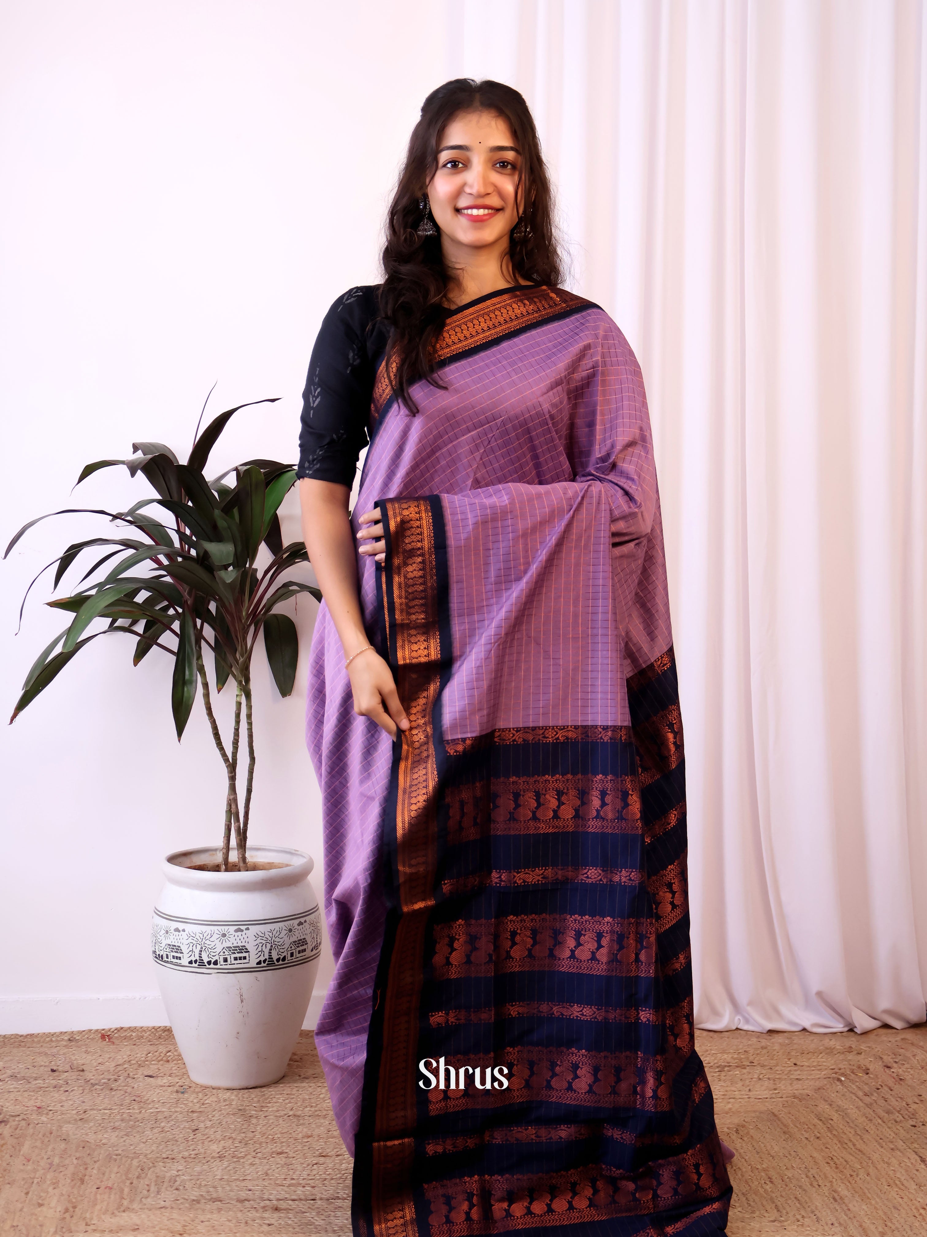 Purple & Blue - Kalyani Cotton Saree - Shop on Shrus.com
