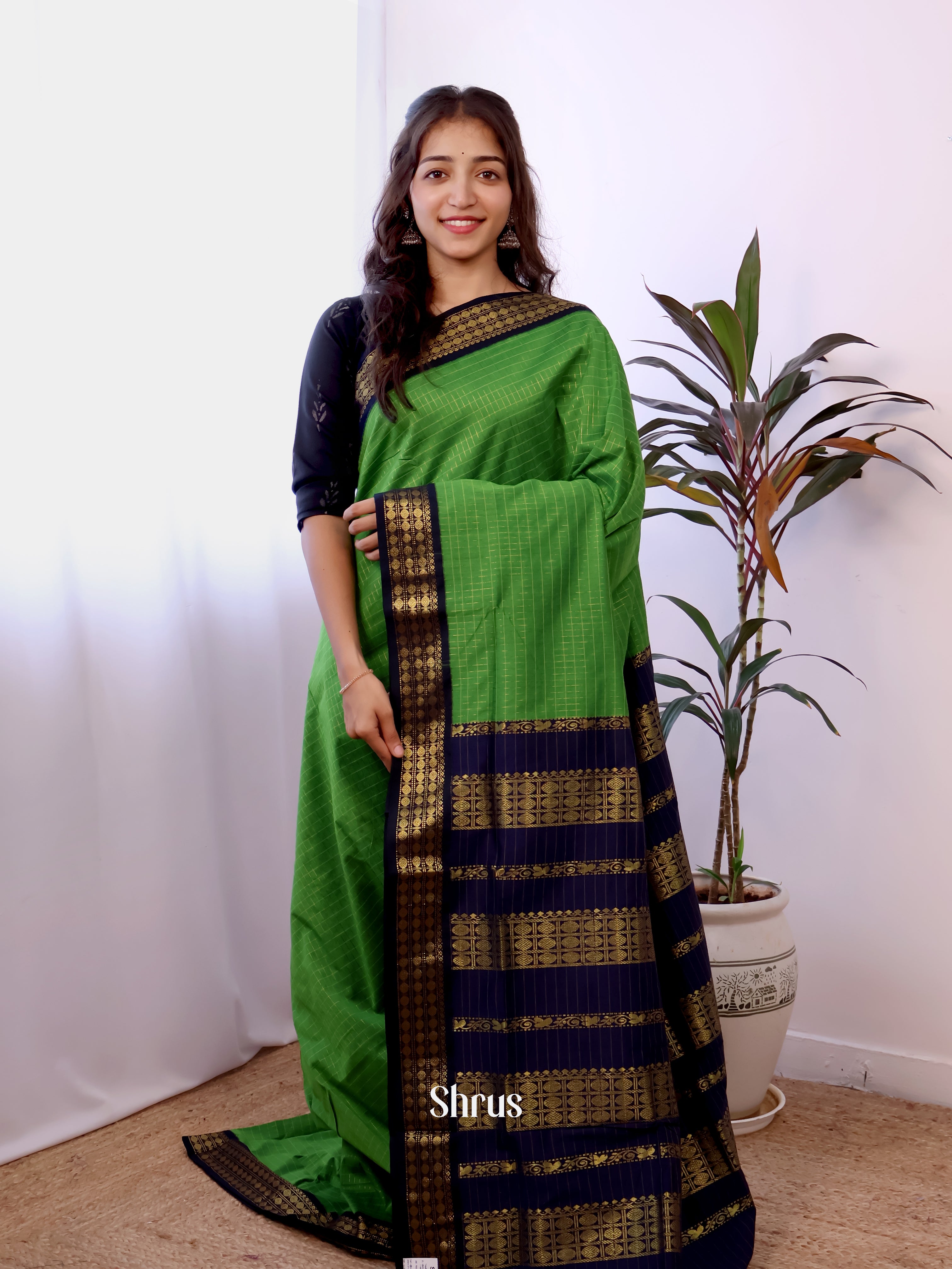 Green & Blue- Kalyani Cotton Saree - Shop on Shrus.com