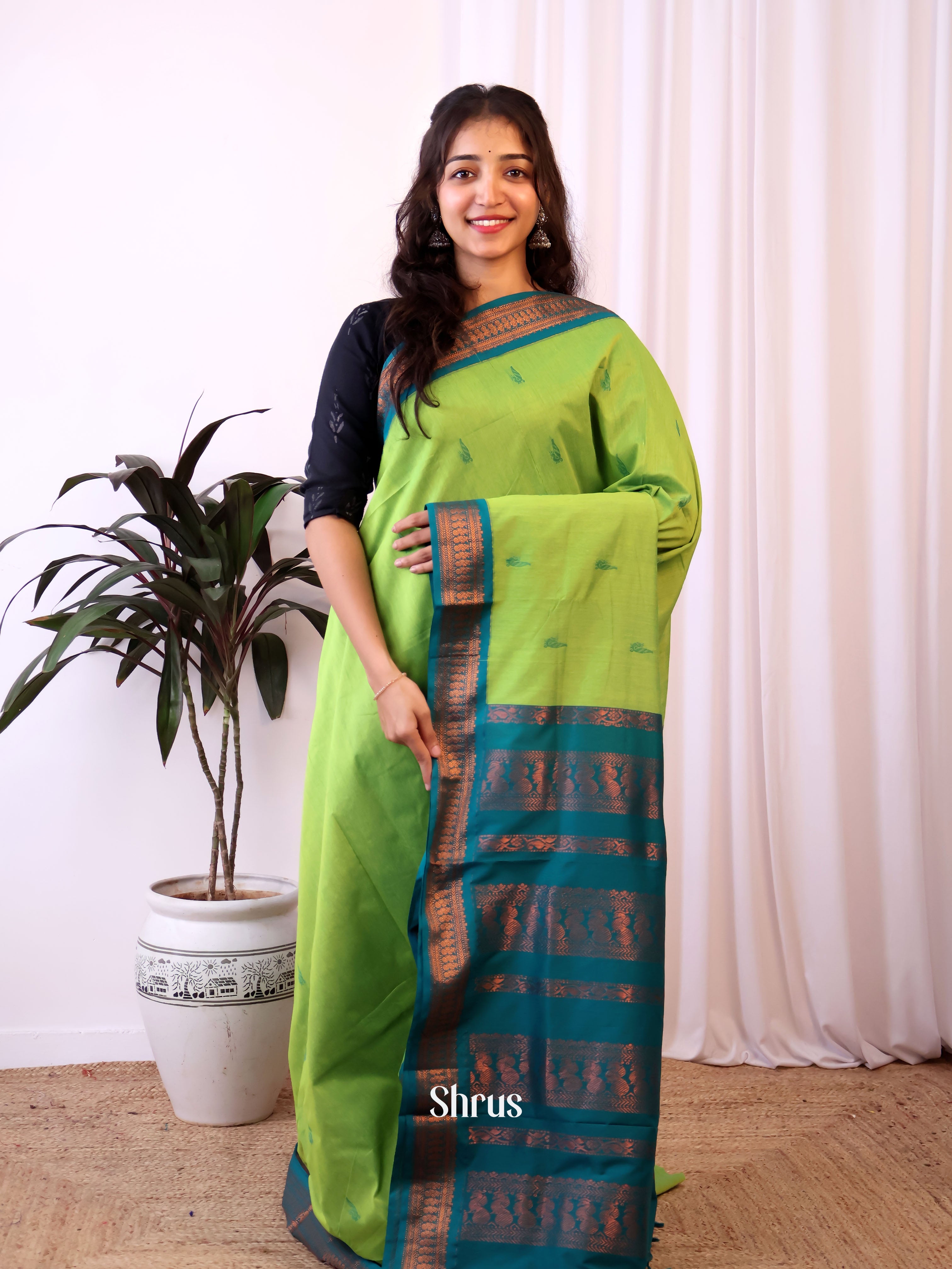 Green & Blue- Kalyani Cotton Saree - Shop on Shrus.com