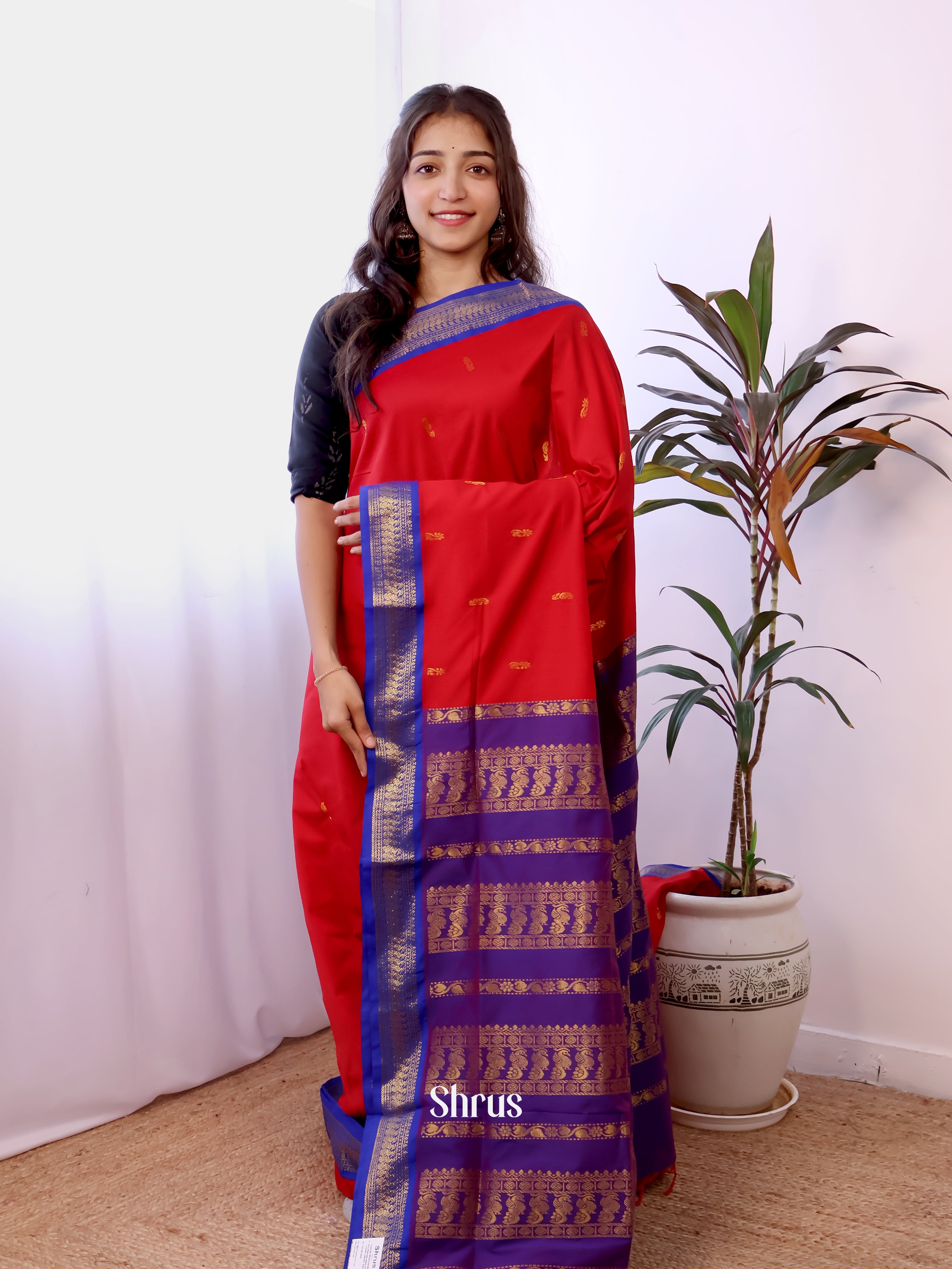 Red & Purple - Kalyani Cotton Saree - Shop on Shrus.com
