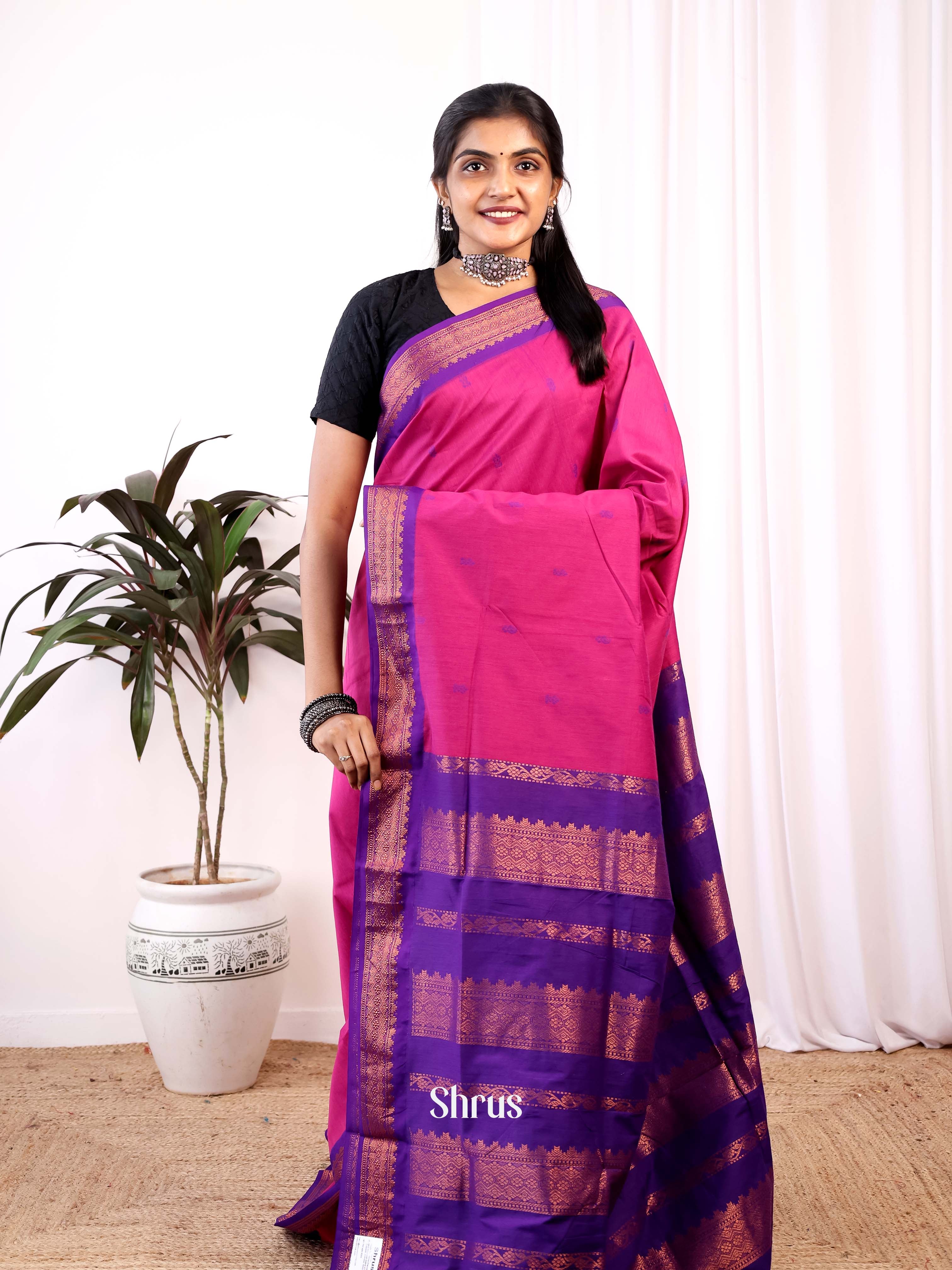 Pink & Violet - Kalyani Cotton Saree - Shop on Shrus.com