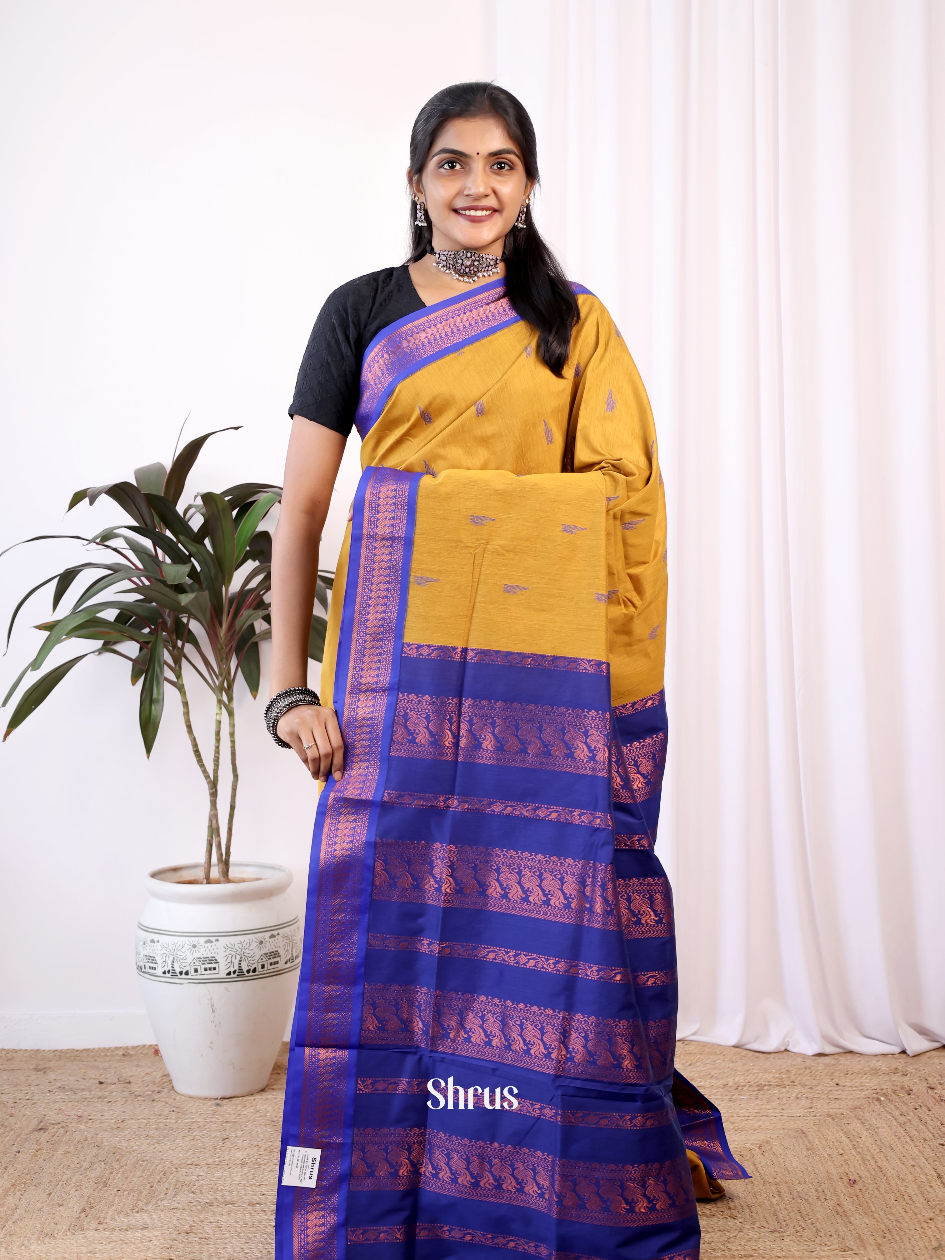 Mustard & Blue - Kalyani Cotton Saree - Shop on Shrus.com