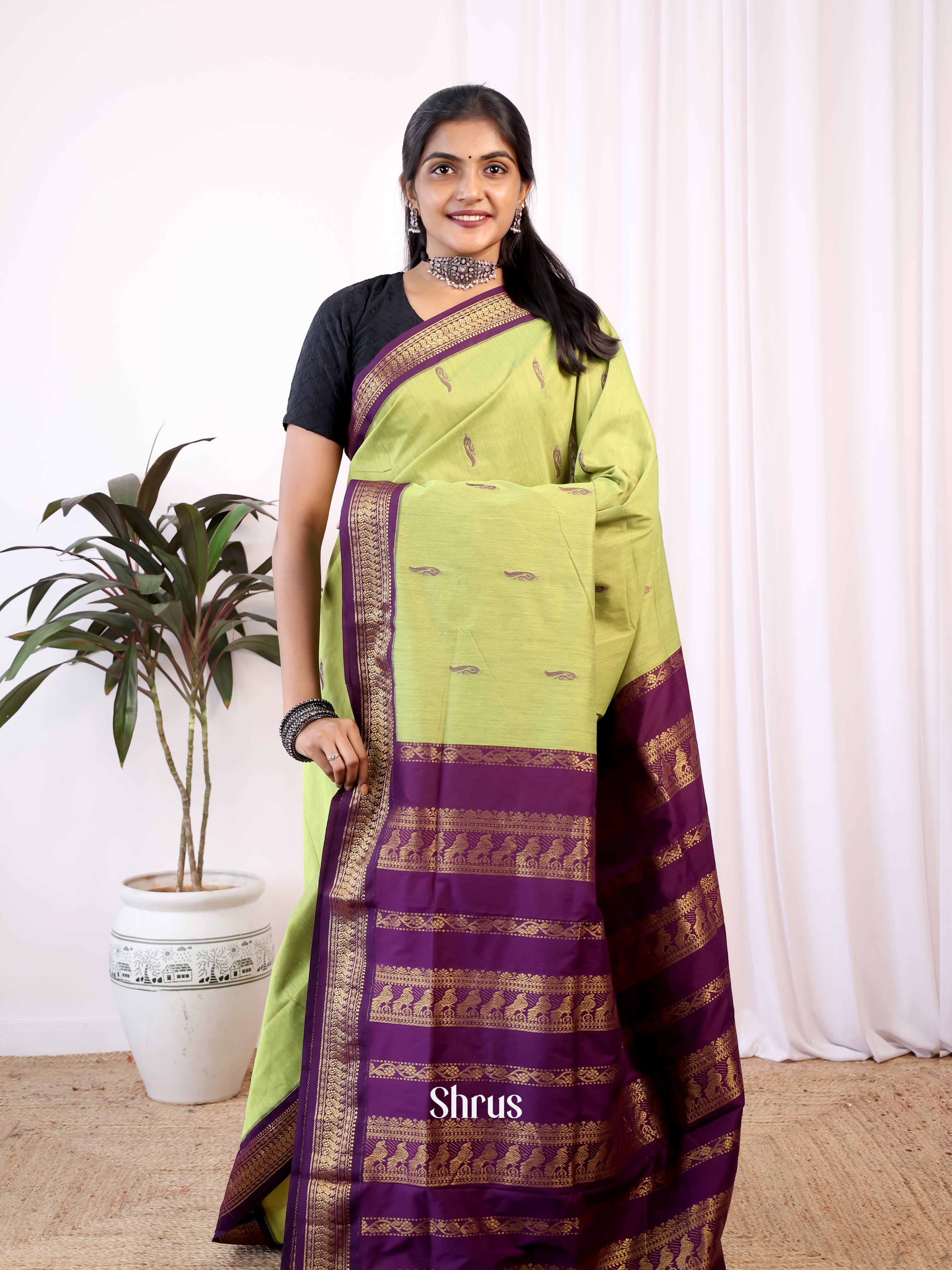 Green & Violet - Kalyani Cotton Saree - Shop on Shrus.com