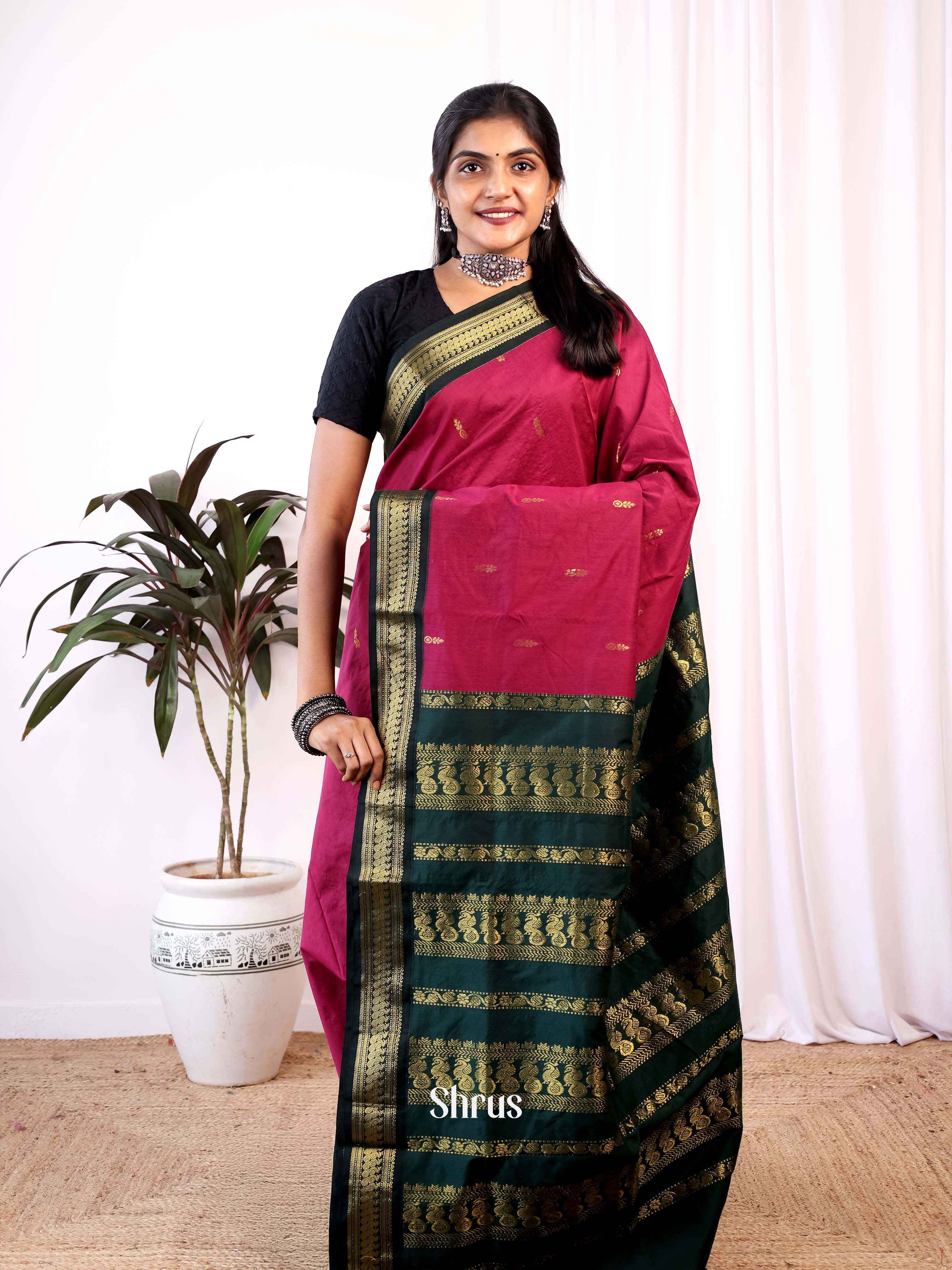Pink & Green - Kalyani Cotton Saree - Shop on Shrus.com