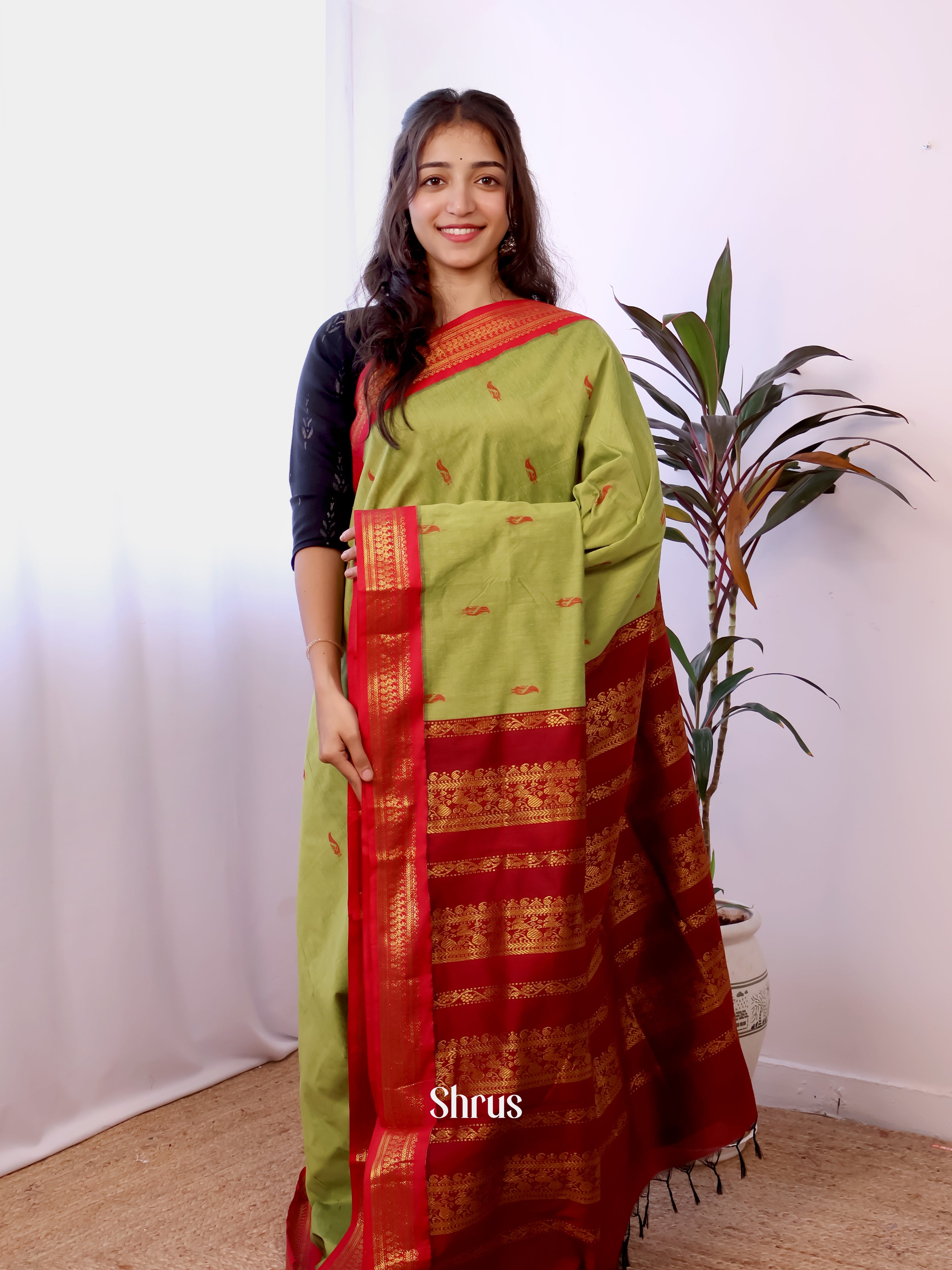 Green & Maroon - Kalyani Cotton Saree - Shop on Shrus.com