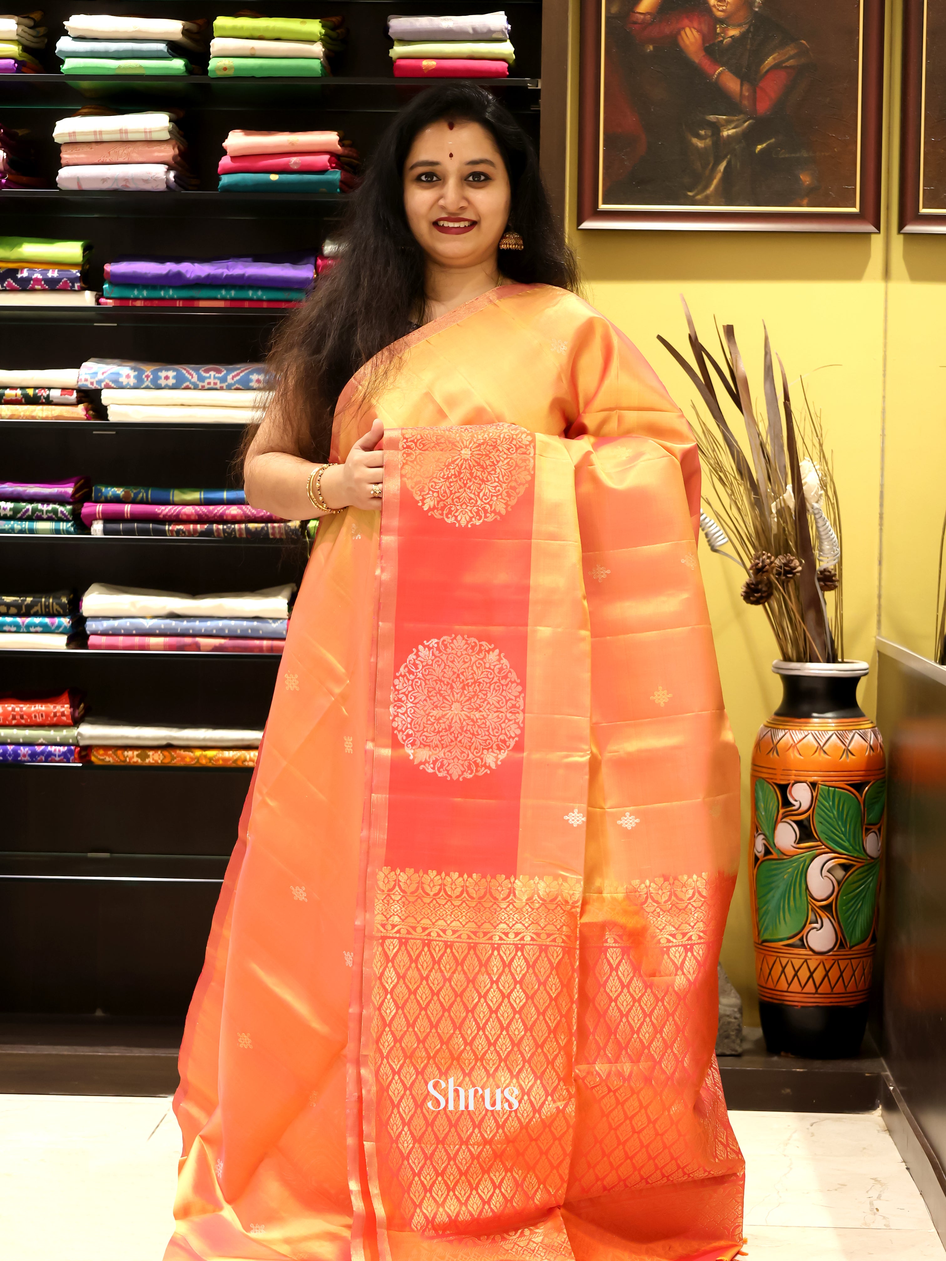 Orange & Brick- Soft Silk Saree - Shop on Shrus.com