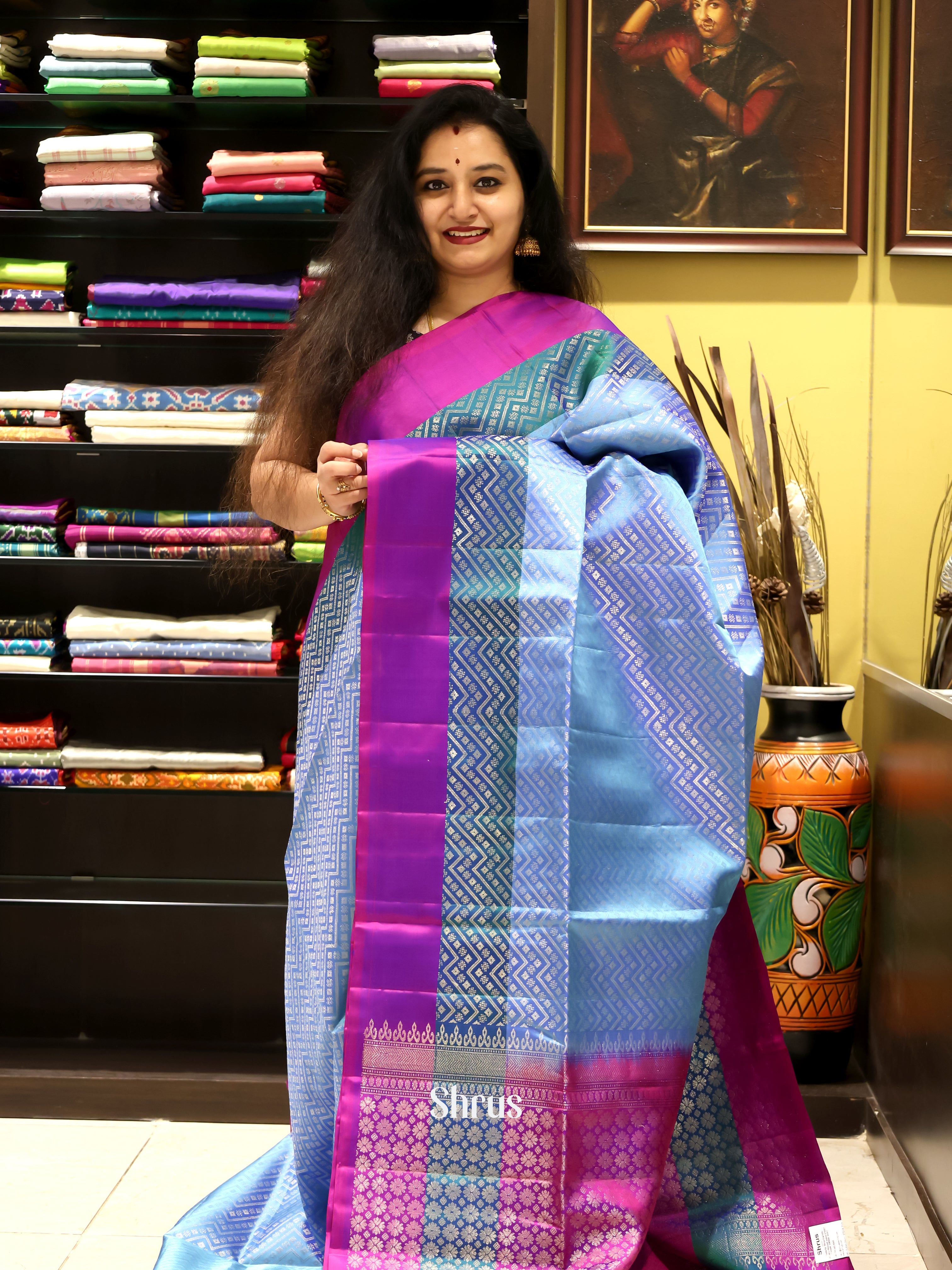 Blue & Purple - Soft Silk Saree - Shop on Shrus.com