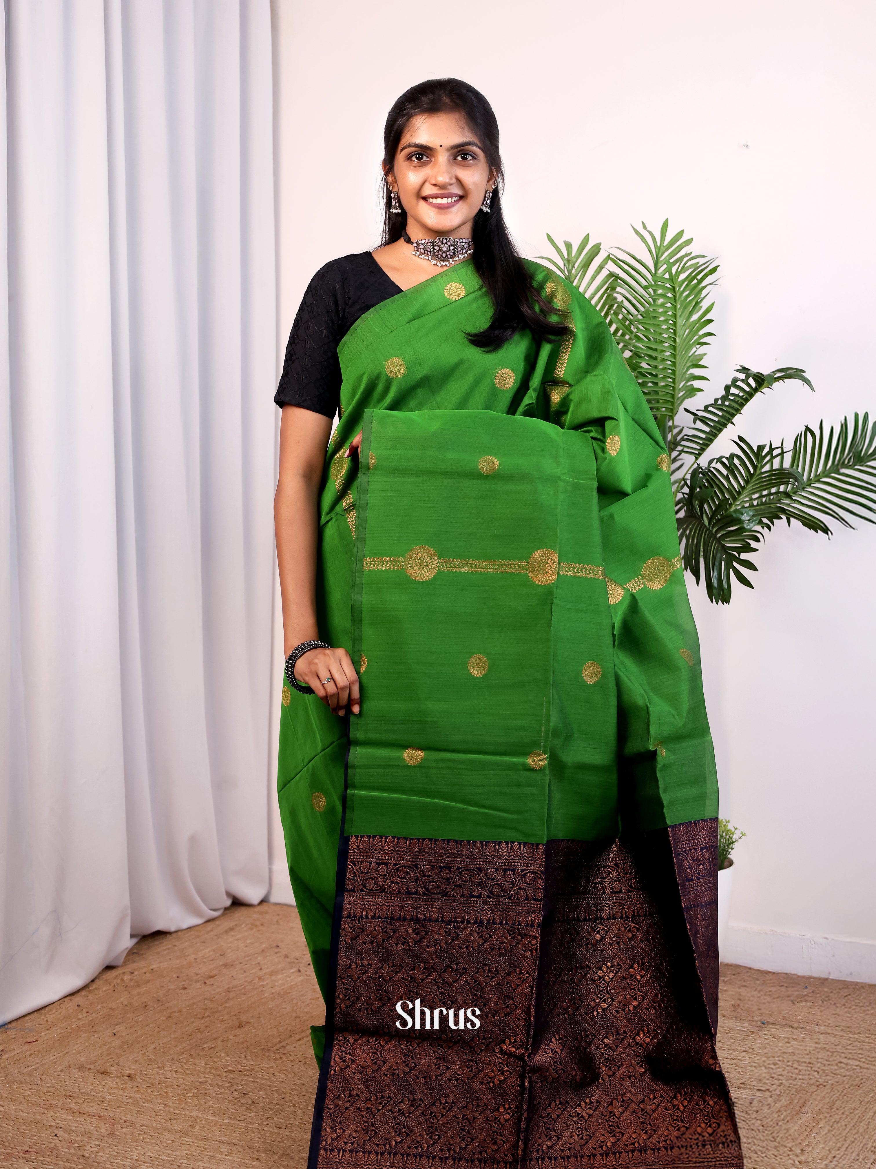 Green & Blue- Semi Silkcotton Saree - Shop on Shrus.com