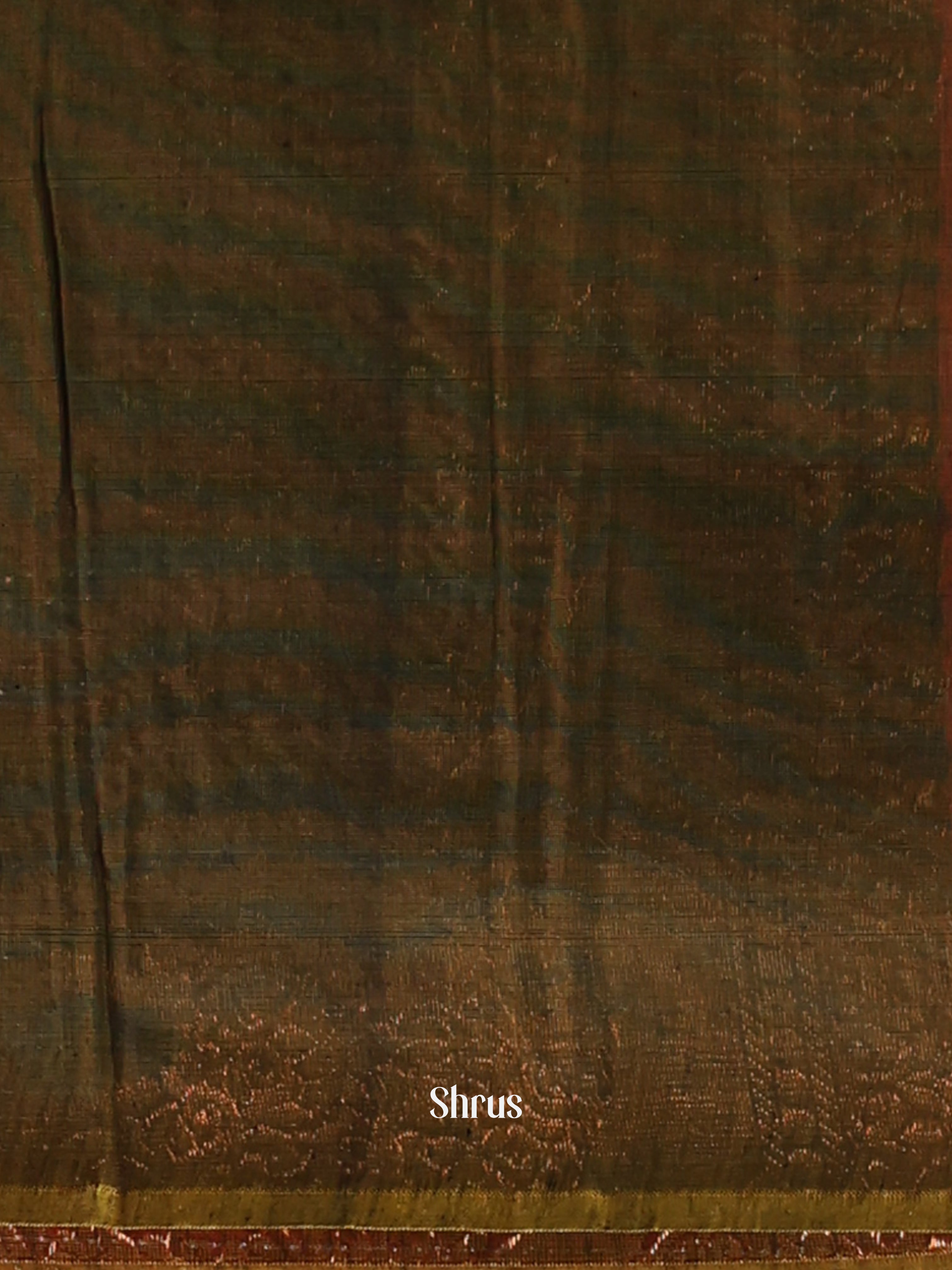 Orangish Pink & Green - Semi Silkcotton Saree - Shop on Shrus.com