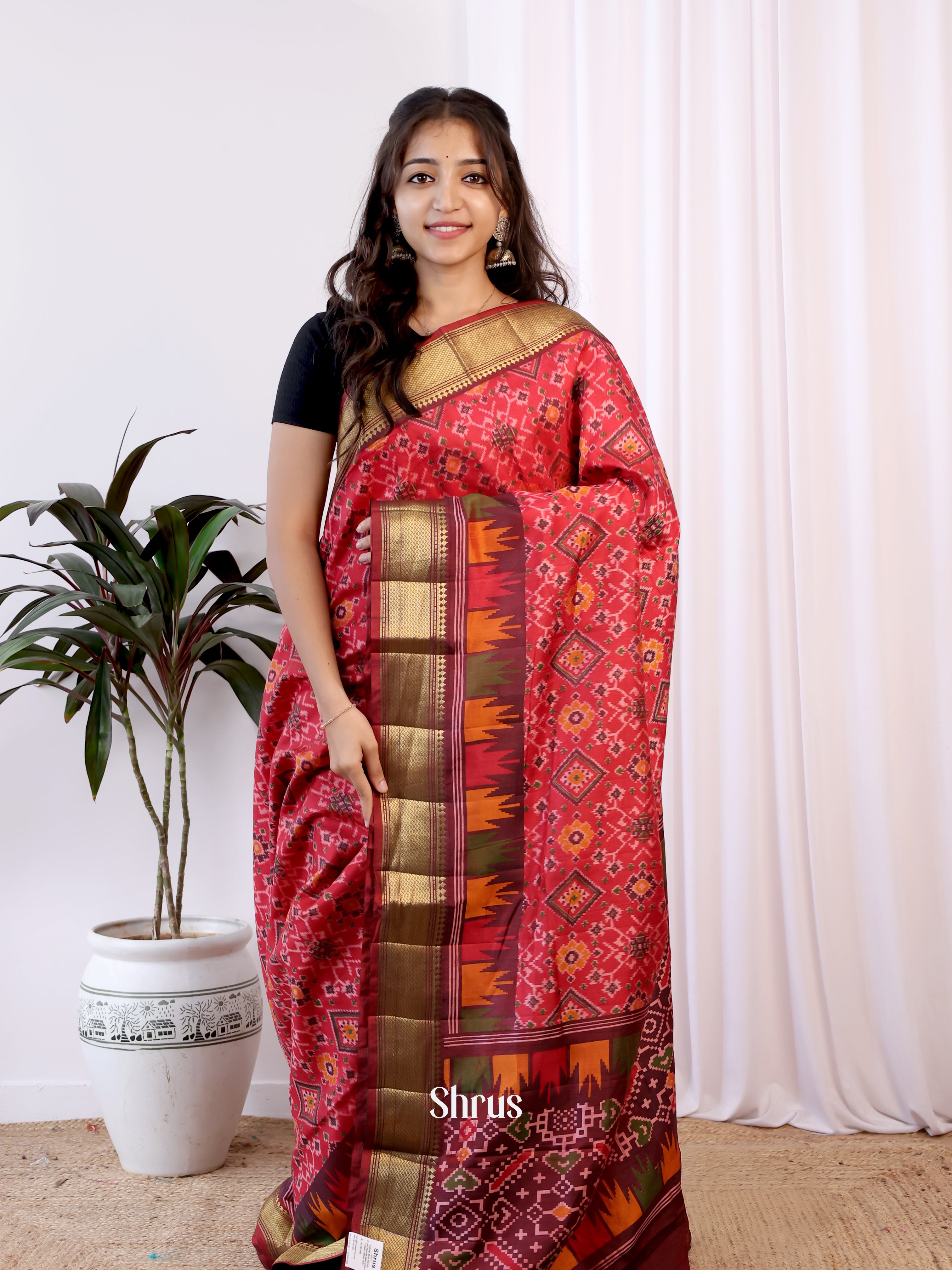 Red & Maroon - Semi Patola Saree - Shop on Shrus.com