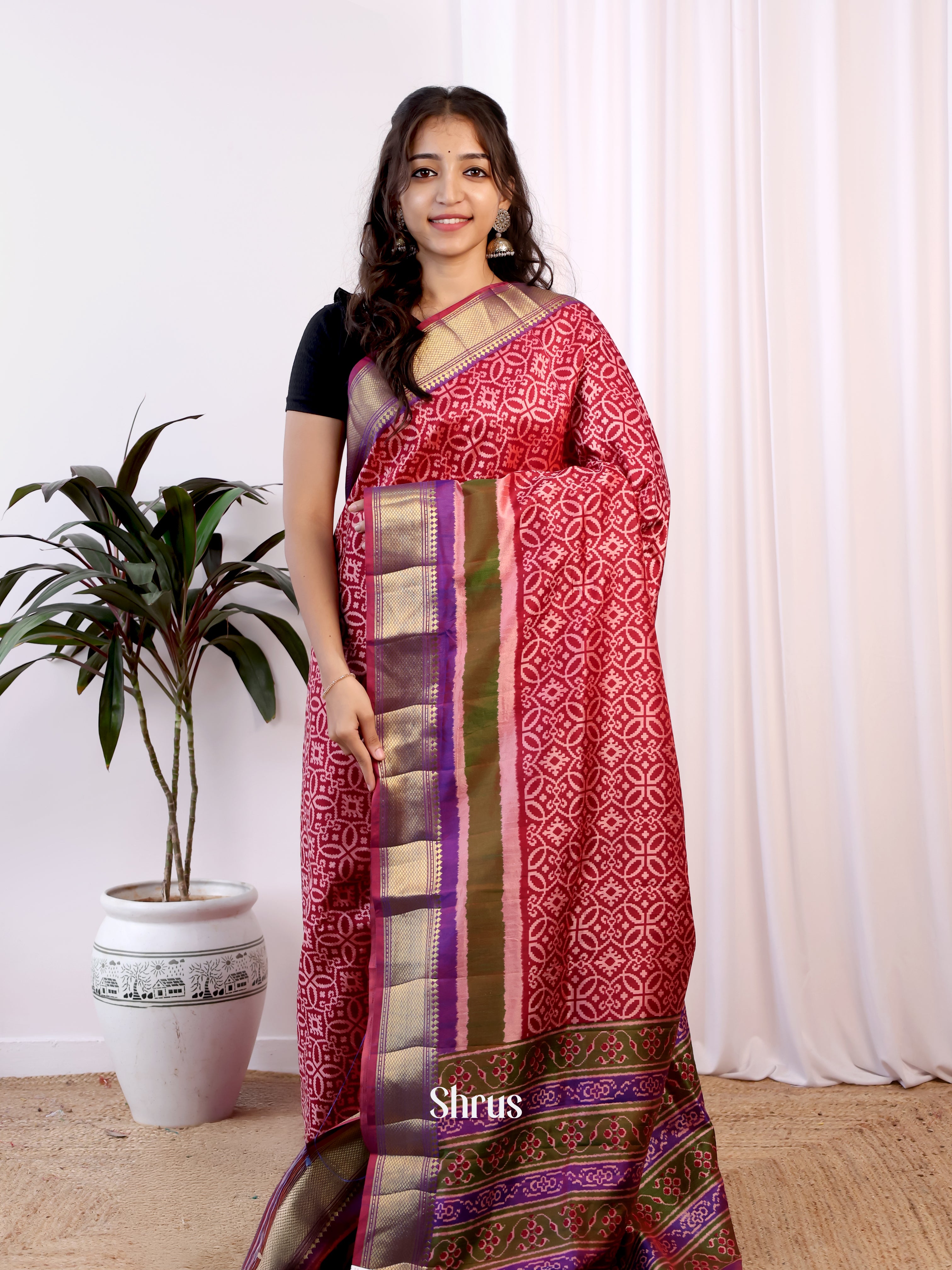 Red & Purple - Semi Patola Saree - Shop on Shrus.com