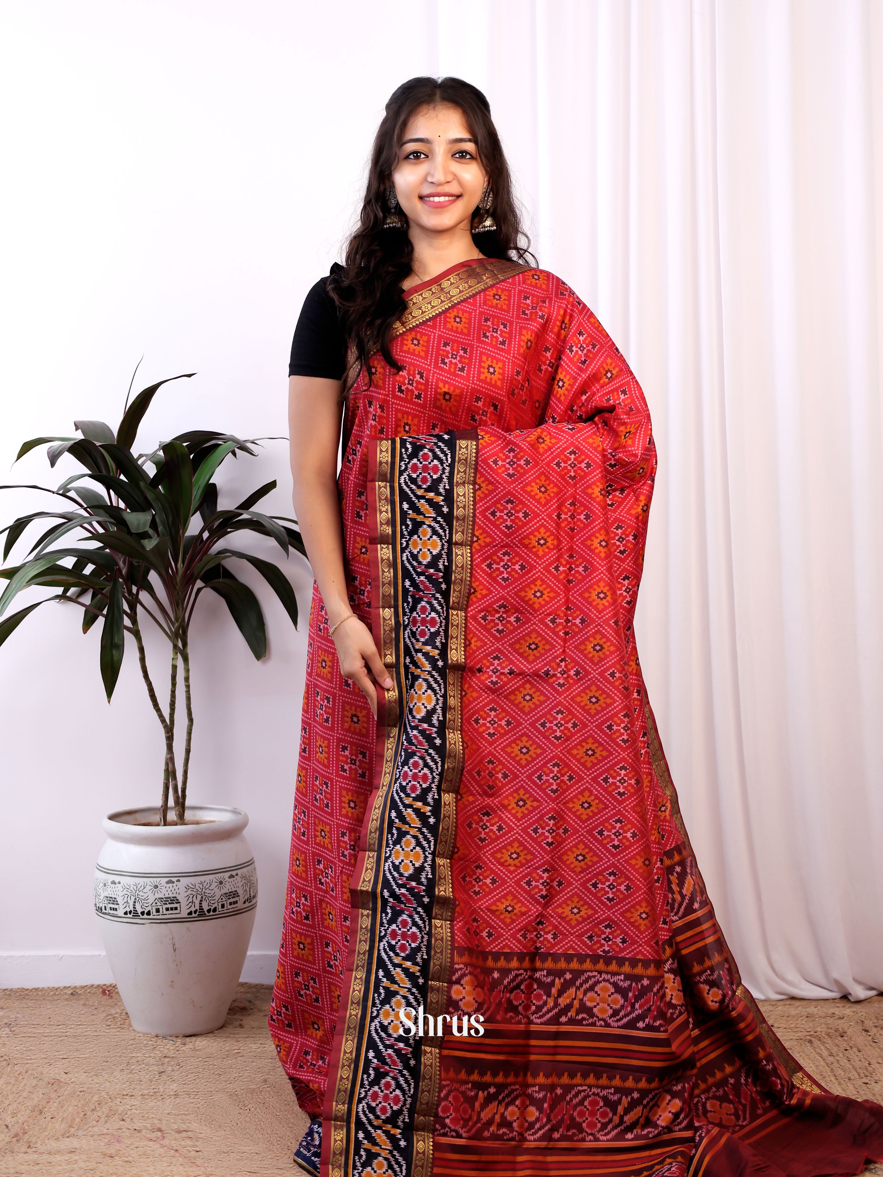 Red & Brown - Semi Patola Saree - Shop on Shrus.com