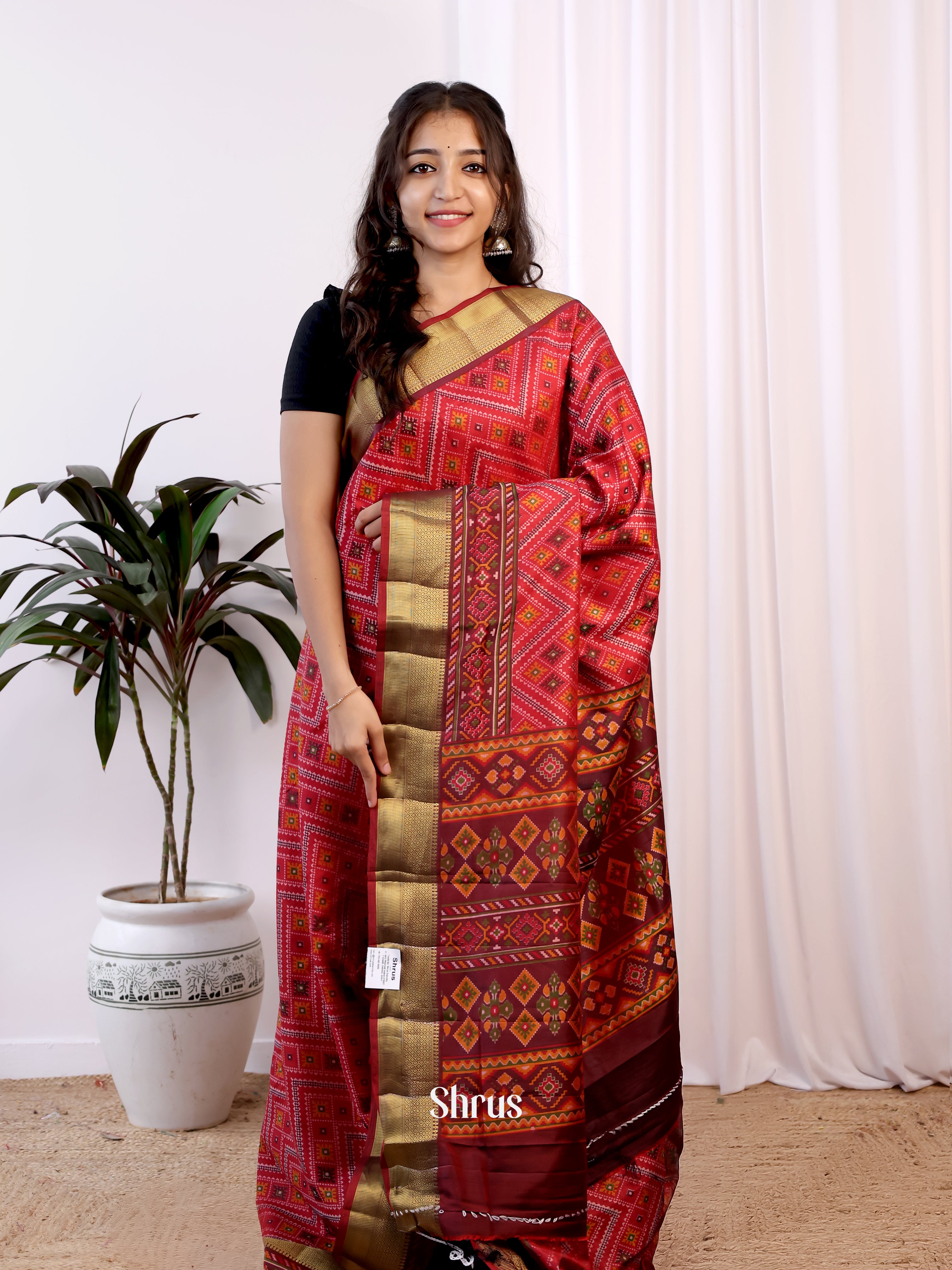 Red & Maroon - Semi Patola Saree - Shop on Shrus.com