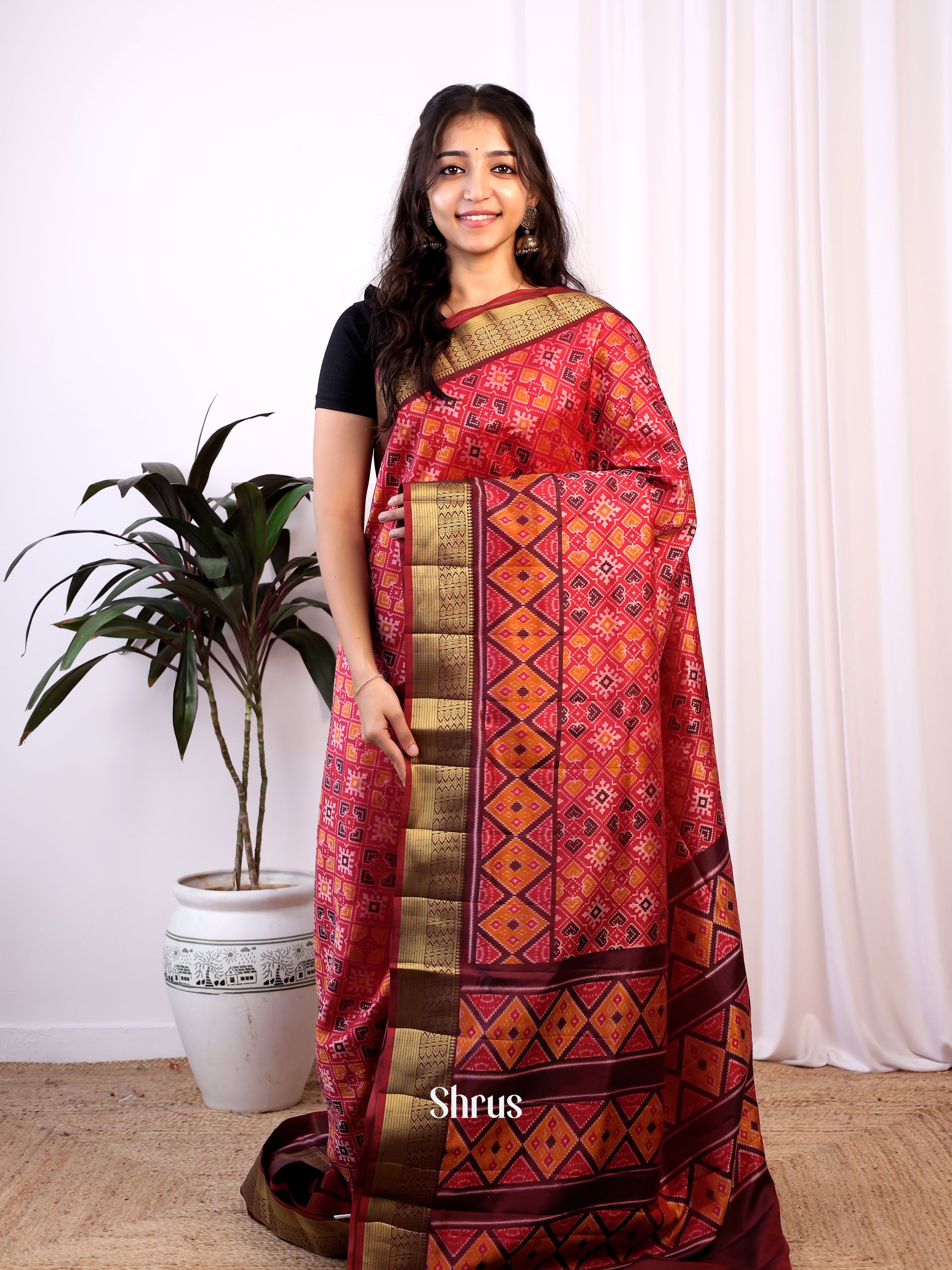 Red & Maroon - Semi Patola Saree - Shop on Shrus.com
