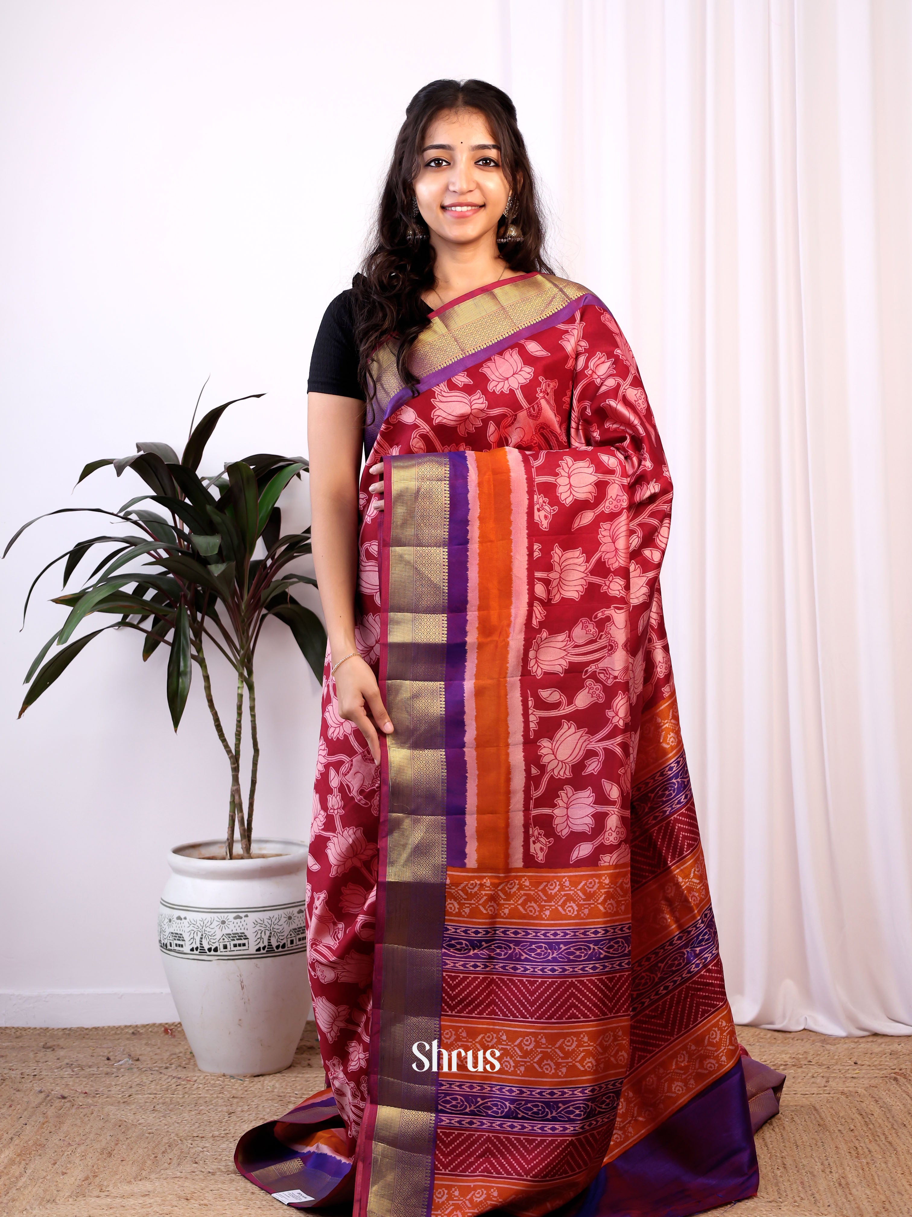 Red & Purple - Semi Patola Saree - Shop on Shrus.com