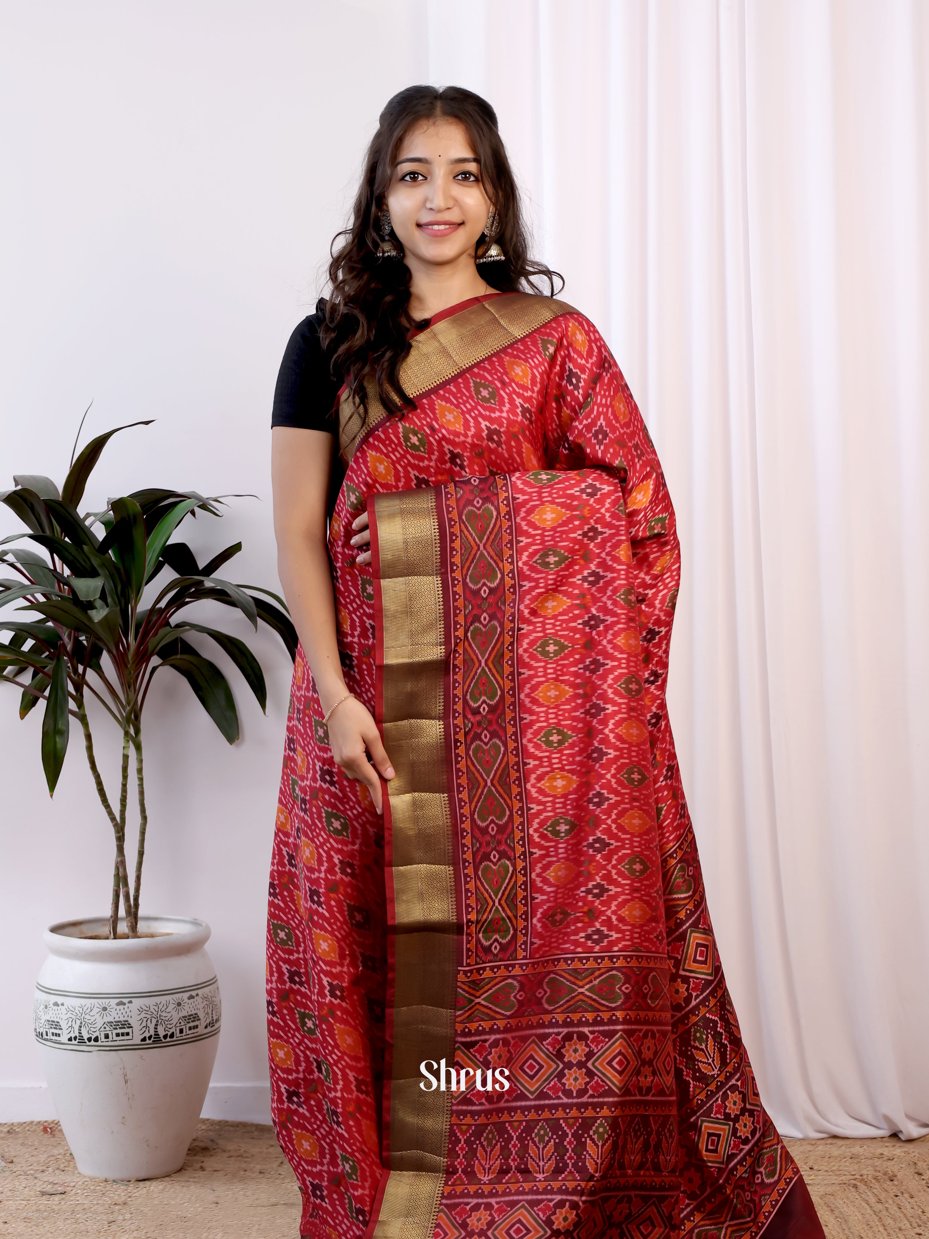 Red & Maroon - Semi Patola Saree - Shop on Shrus.com
