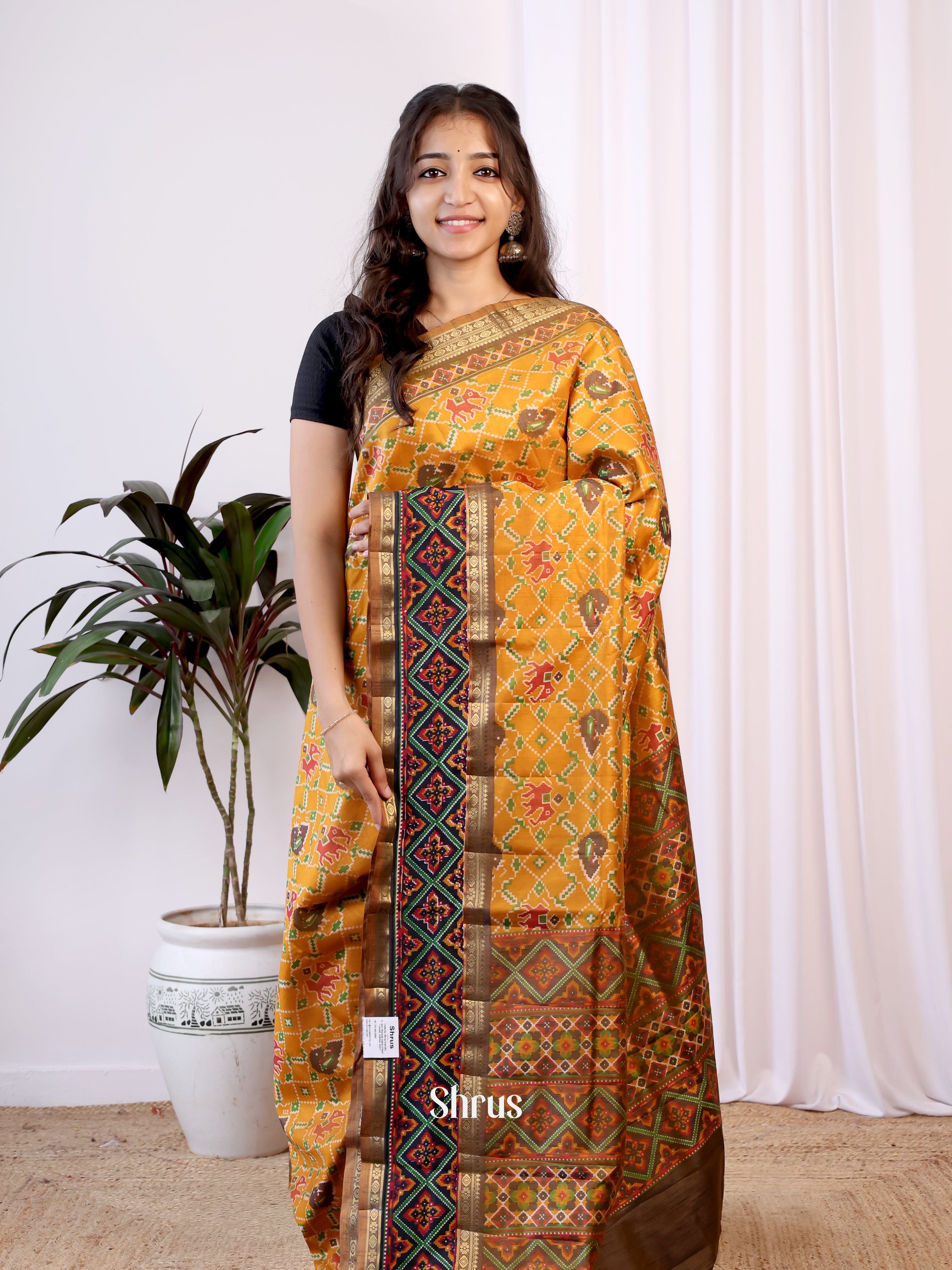 mustard & Brown - Semi Patola Saree - Shop on Shrus.com