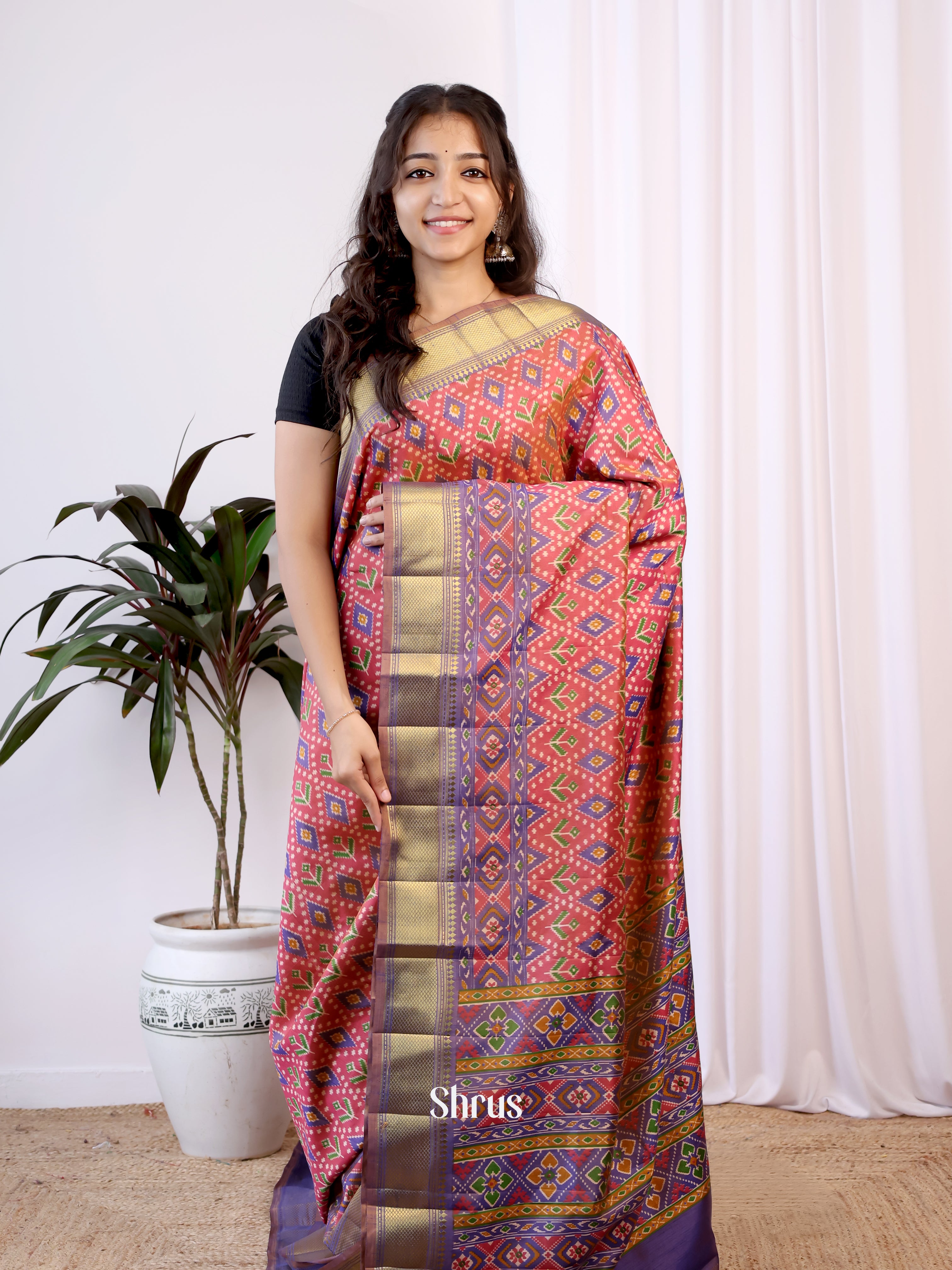 Red & Purple - Semi Patola Saree - Shop on Shrus.com