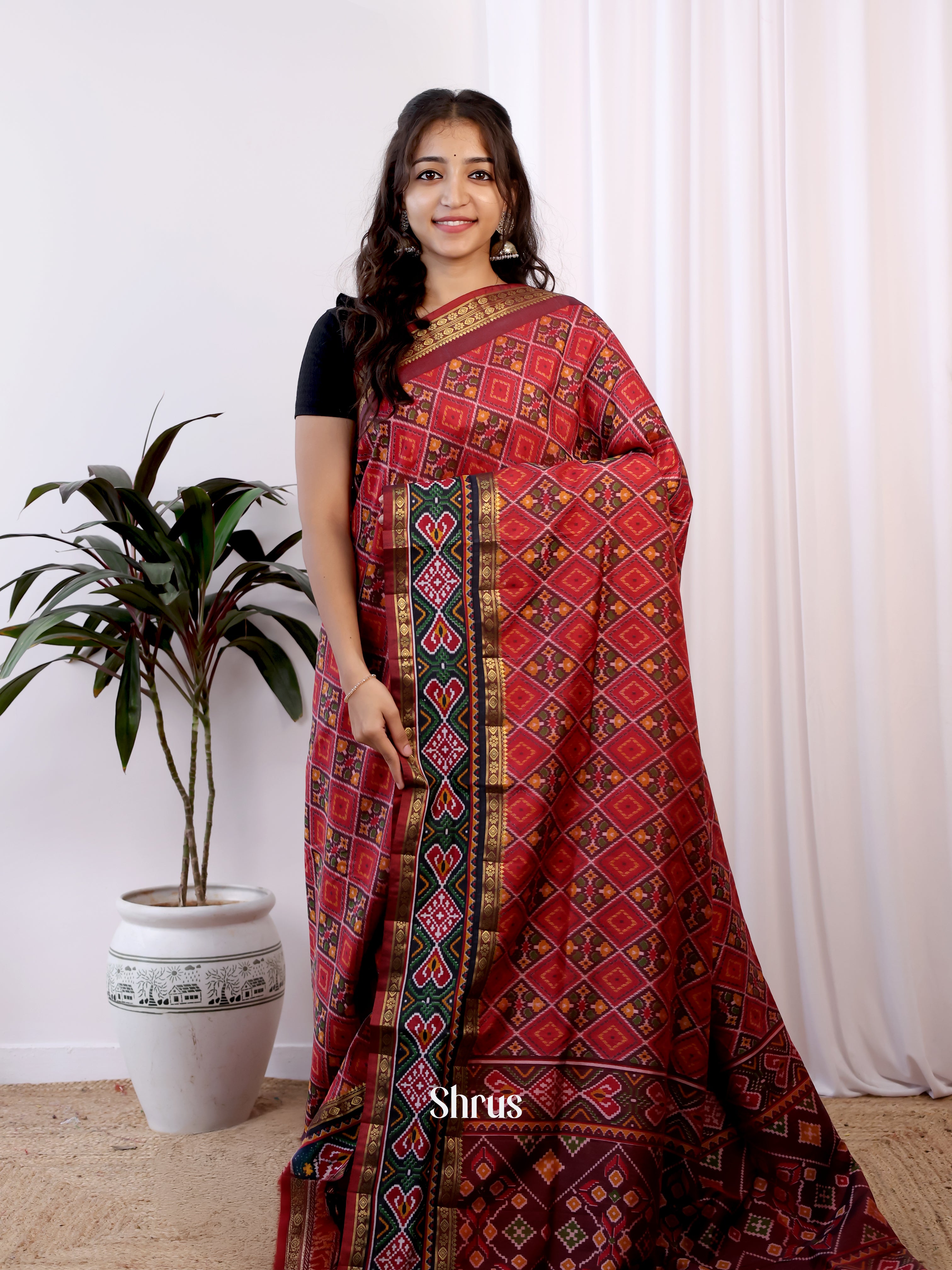 Red & Maroon - Semi Patola Saree - Shop on Shrus.com