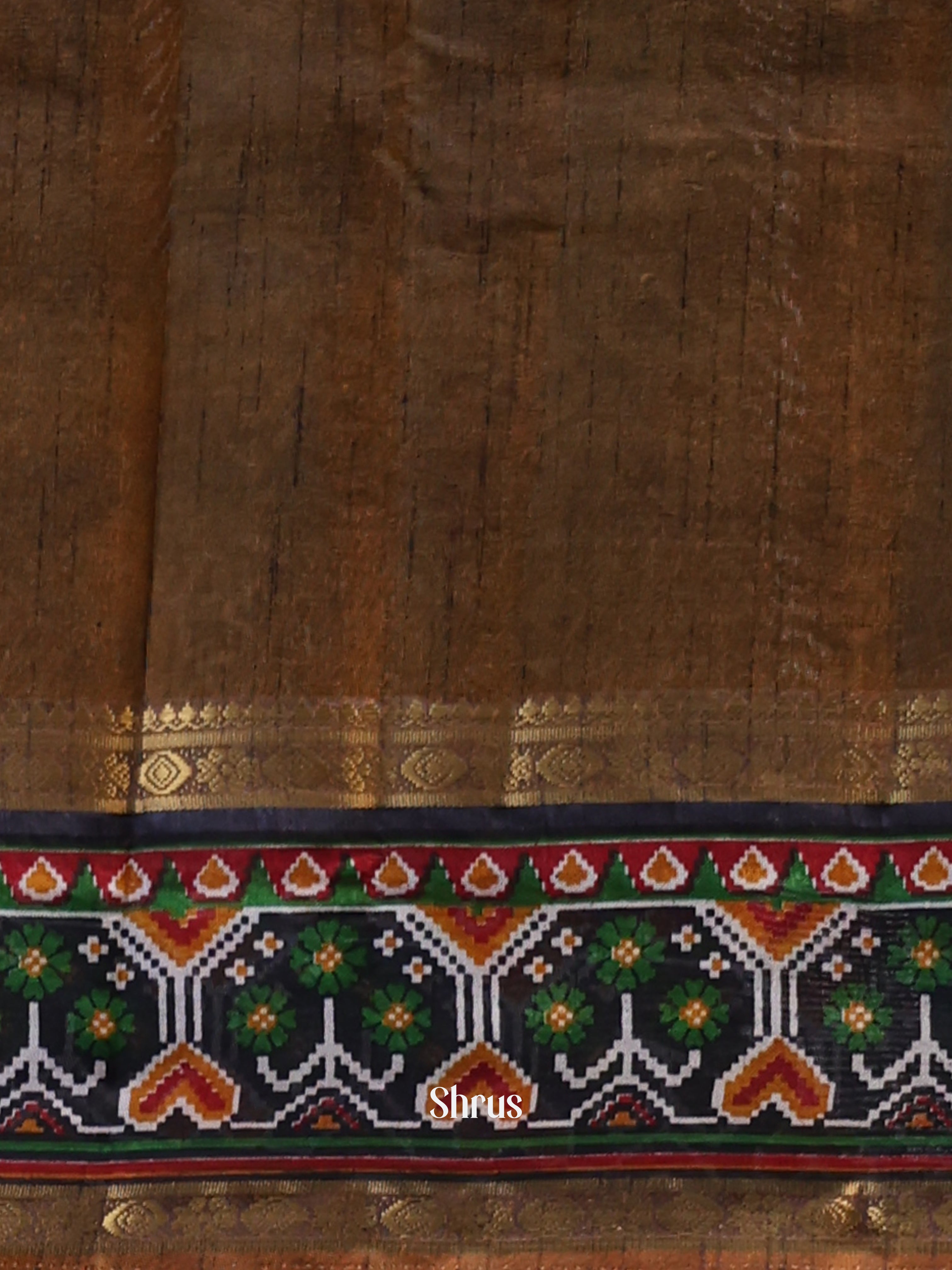 Mustard & Brown- Semi Patola Saree - Shop on Shrus.com