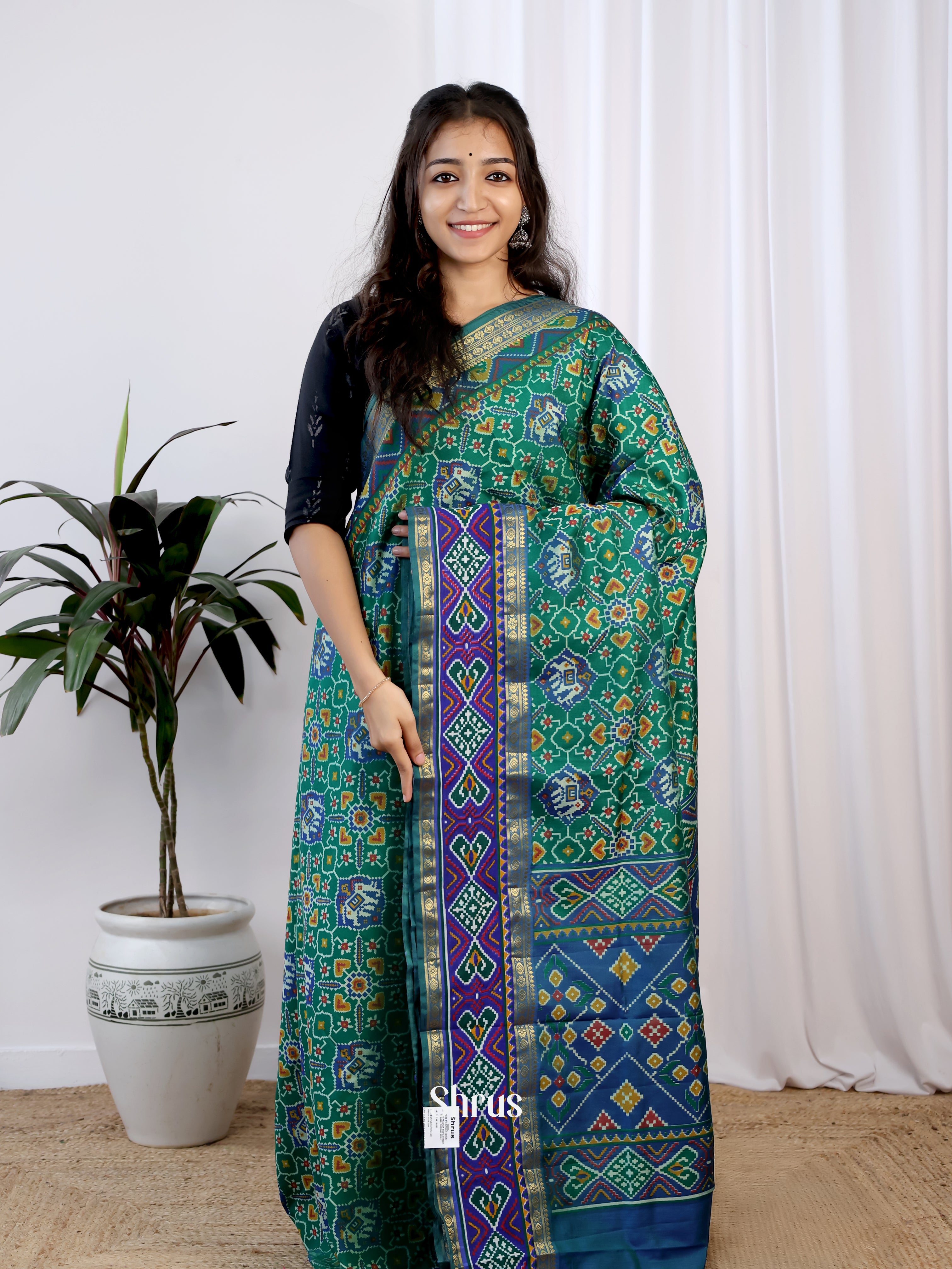 Green & Blue- Semi Patola Saree - Shop on Shrus.com