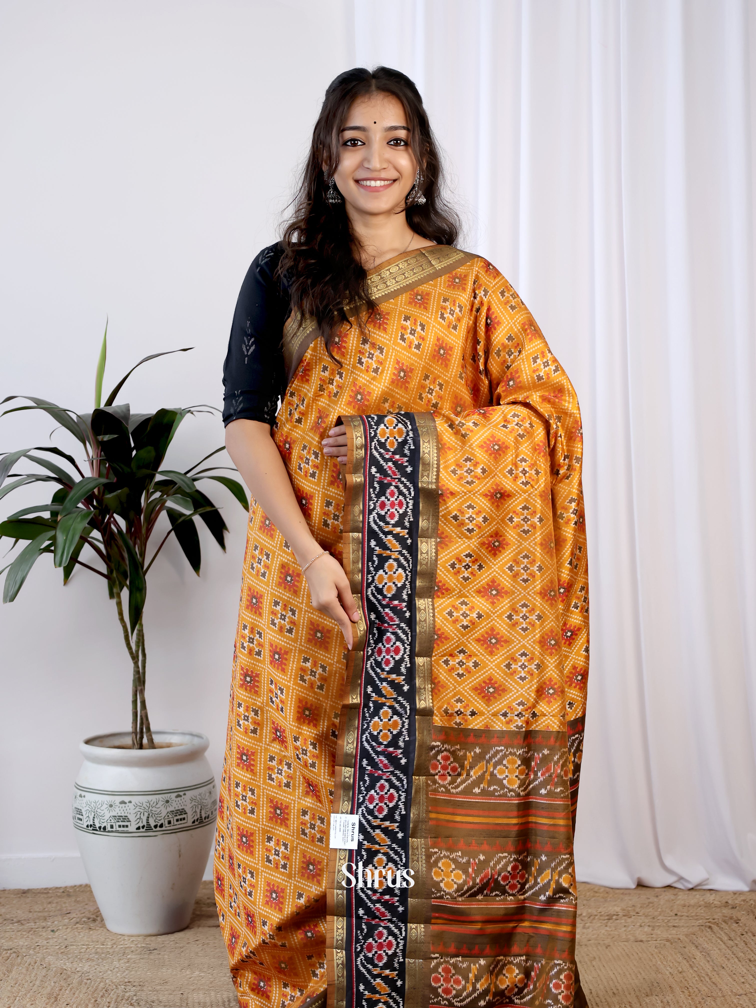Mustard & Army Green- Semi Patola Saree - Shop on Shrus.com