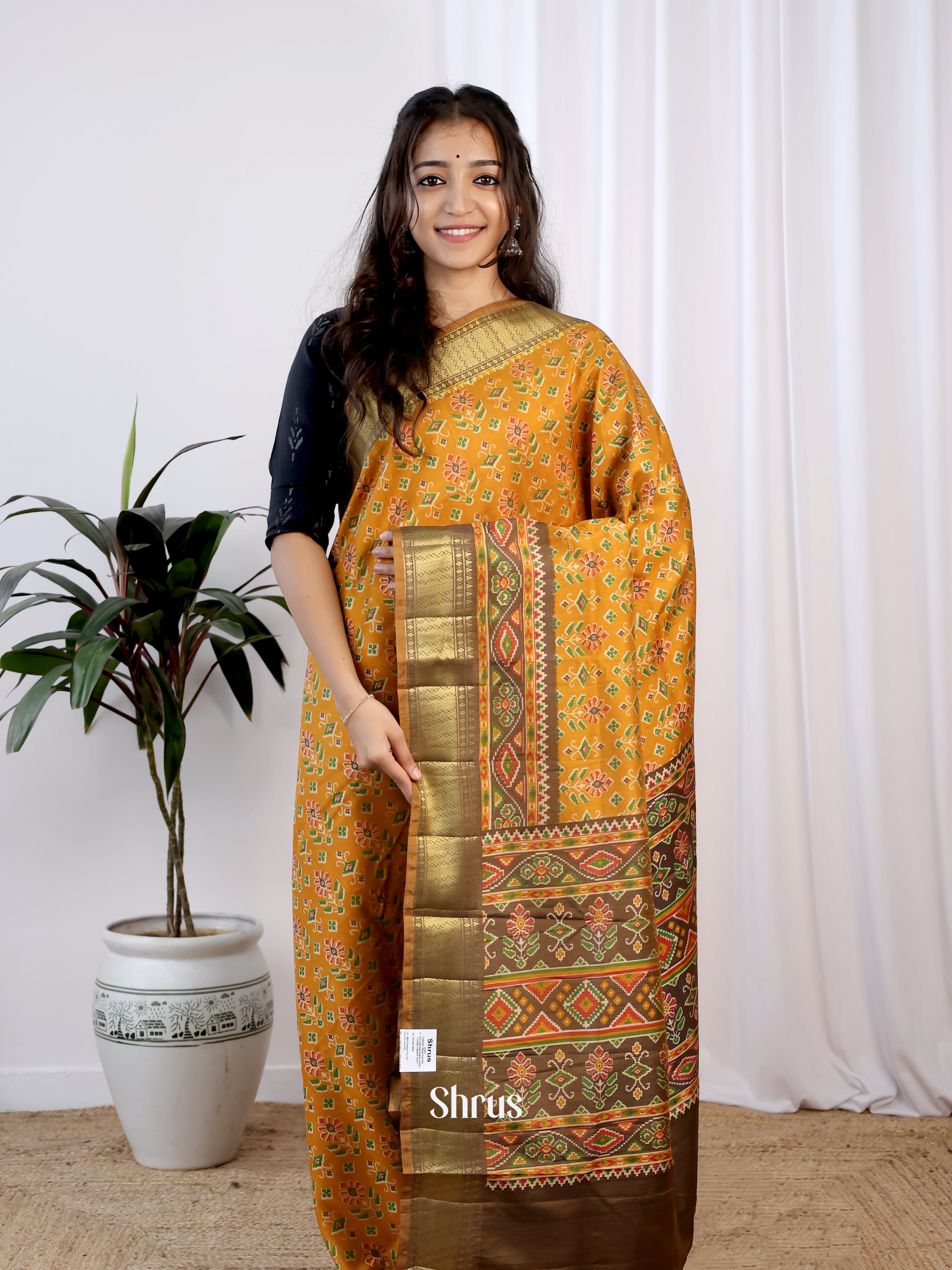Mustard & Green - Semi Patola Saree - Shop on Shrus.com
