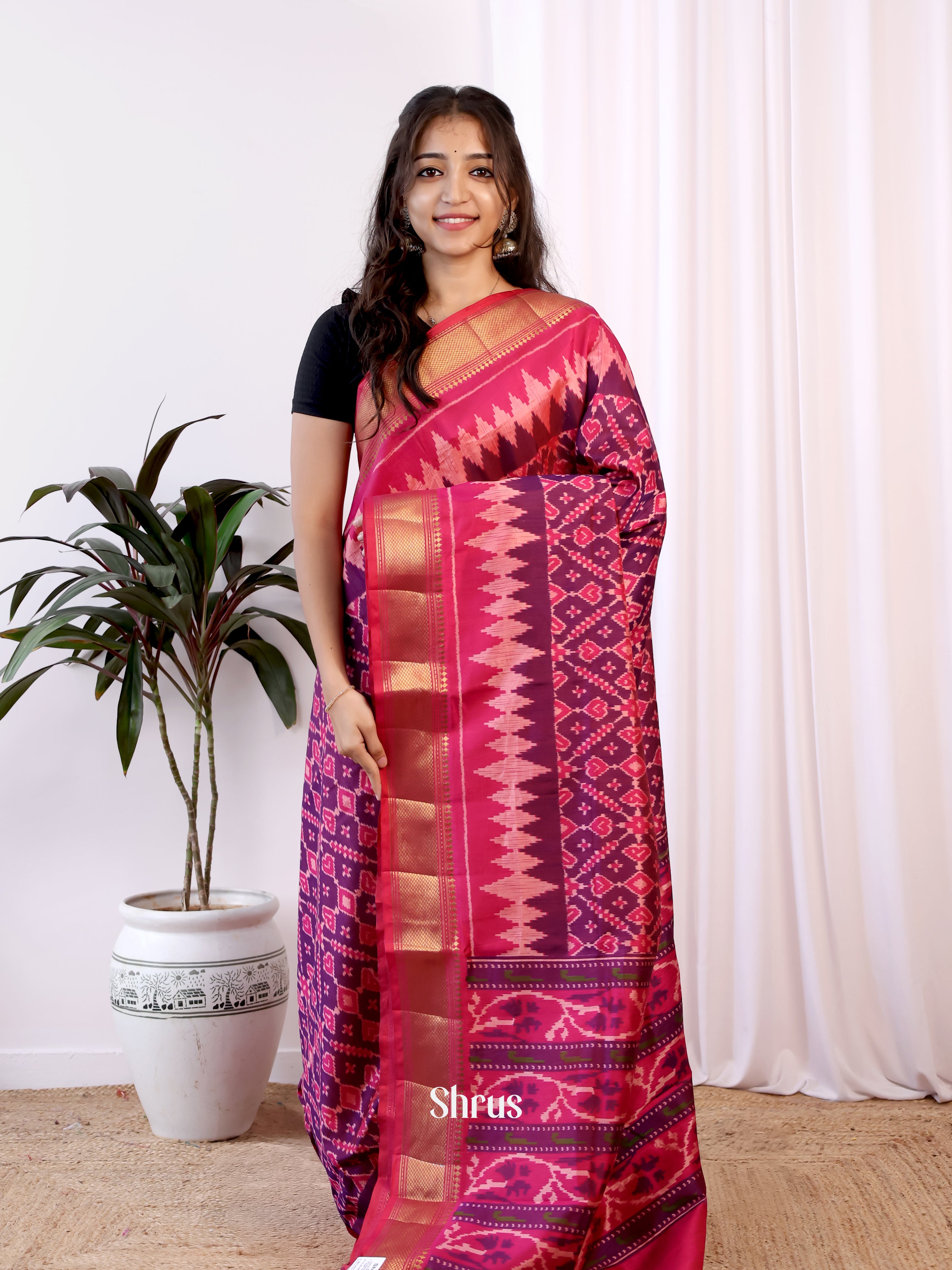 Purple & Pink - Semi Patola Saree - Shop on Shrus.com