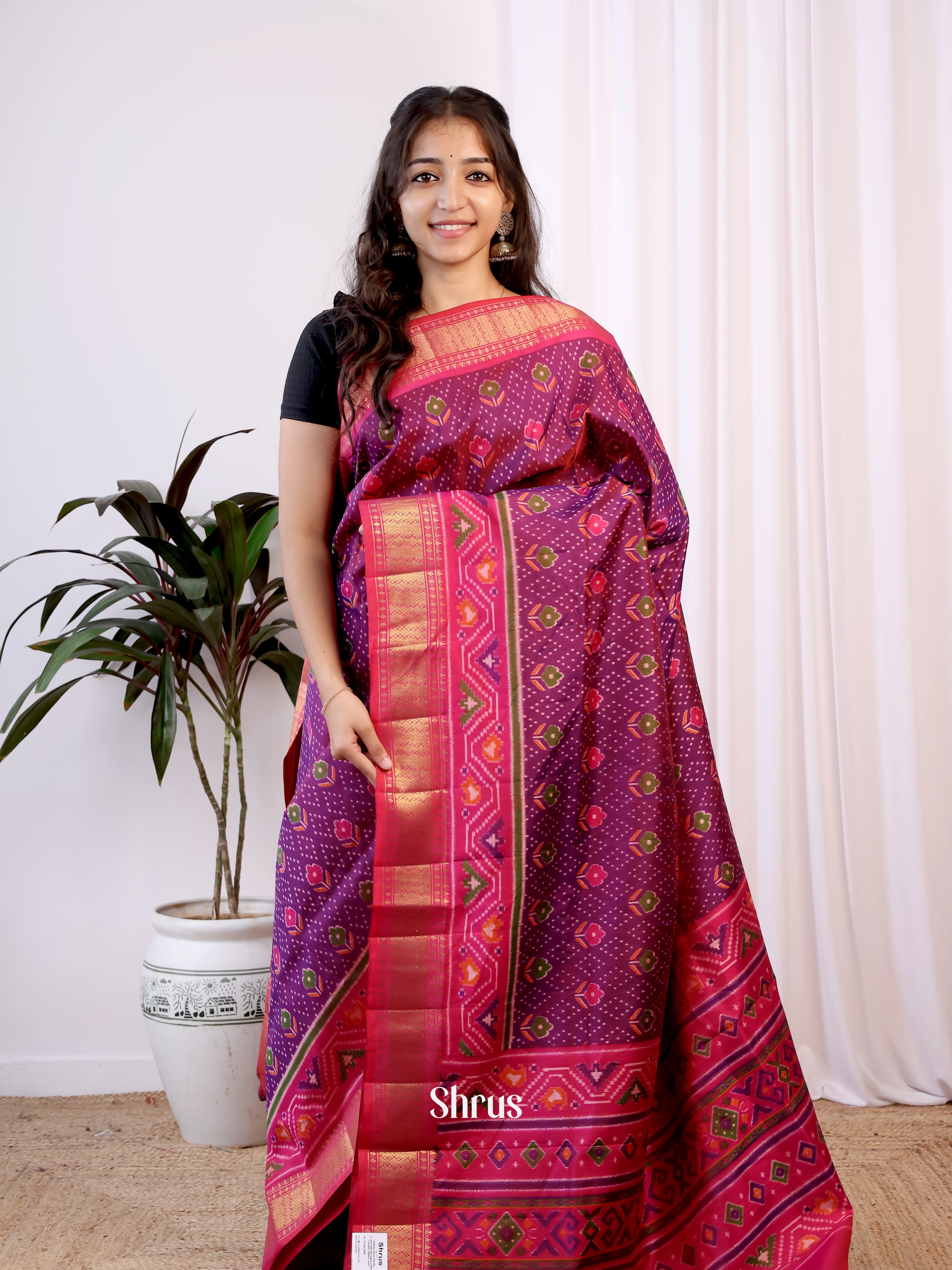Purple & Pink - Semi Patola Saree - Shop on Shrus.com