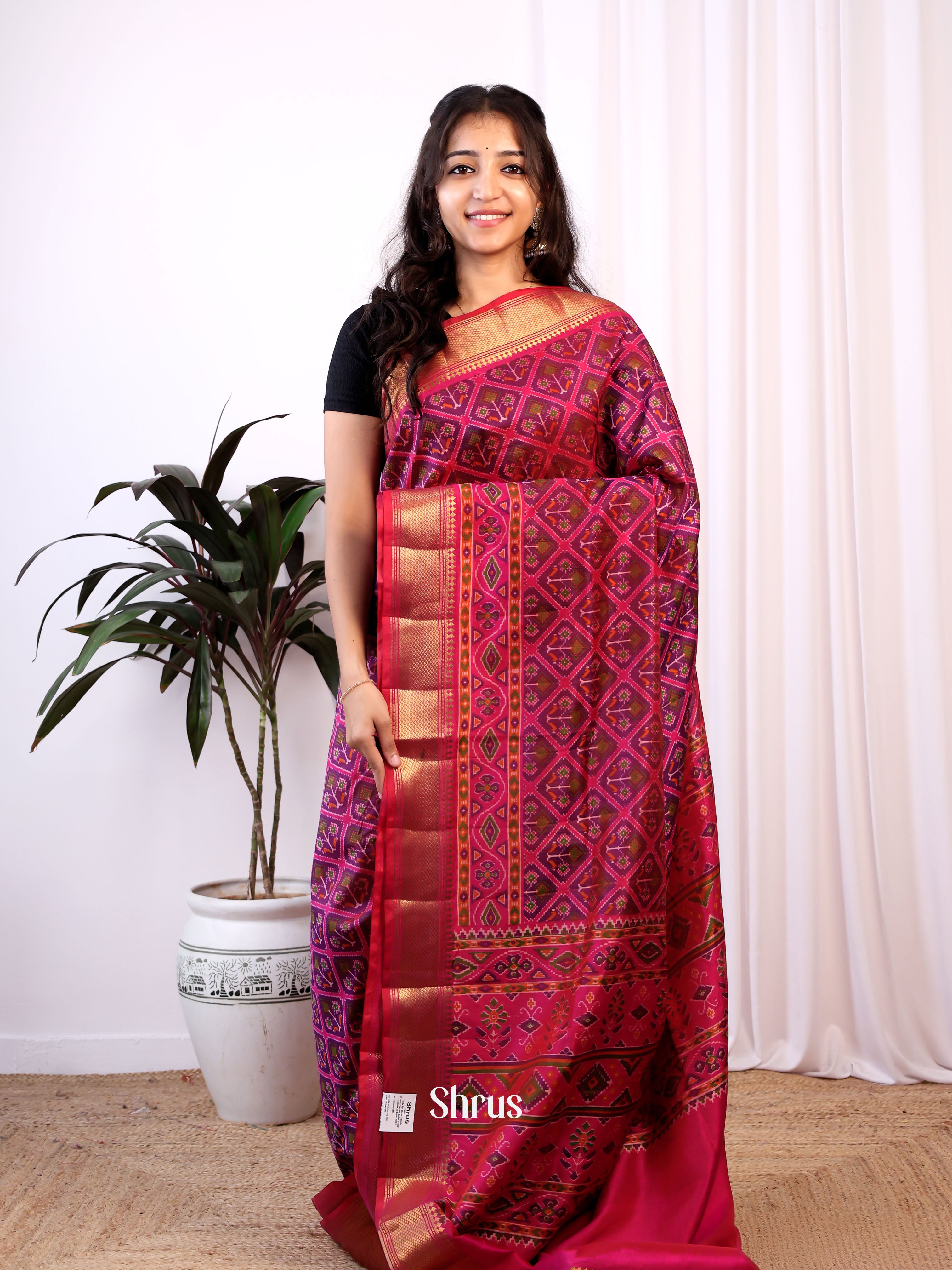 Purple & Pink - Semi Patola Saree - Shop on Shrus.com