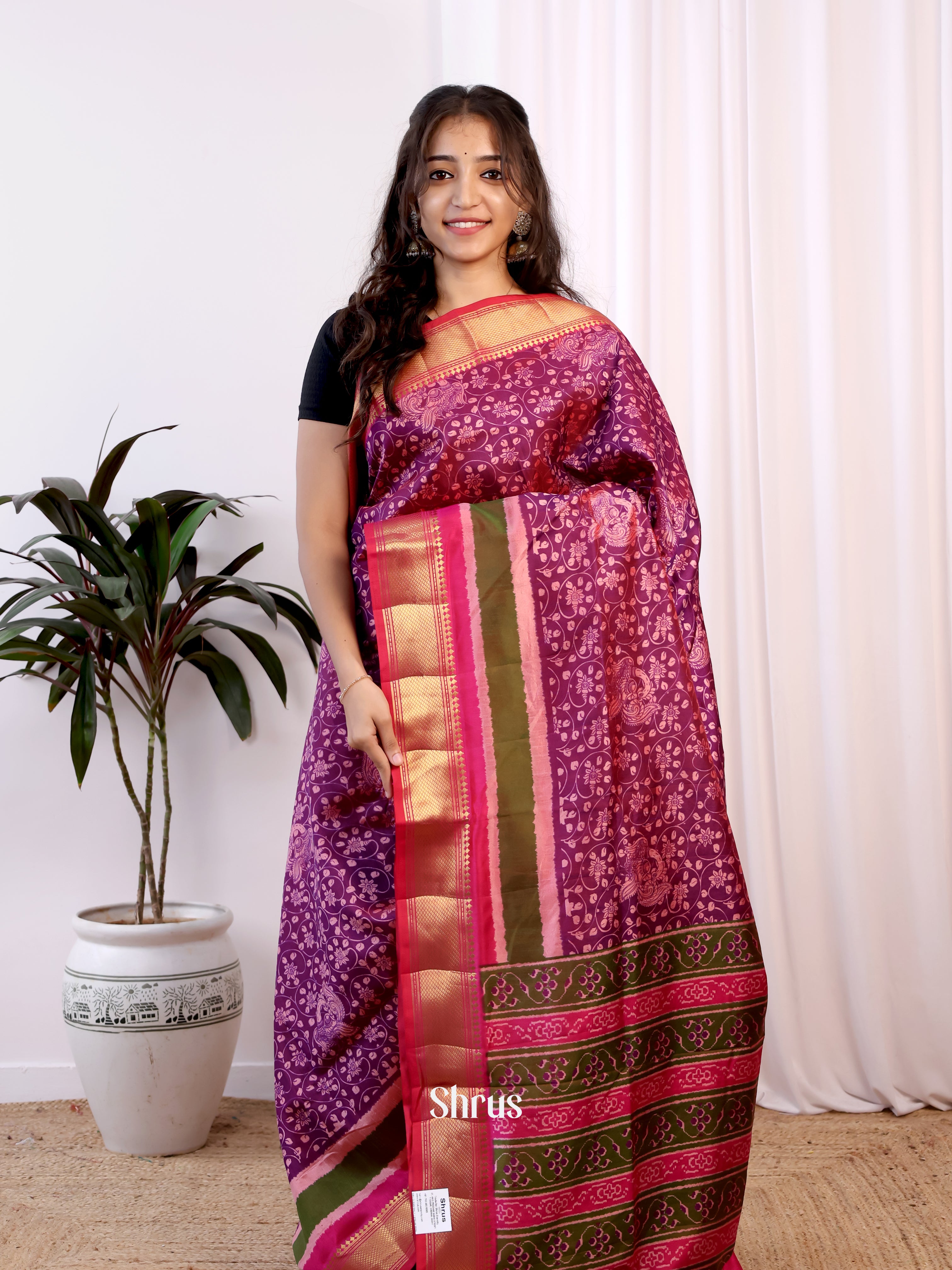 Purple & Pink - Semi Patola Saree - Shop on Shrus.com