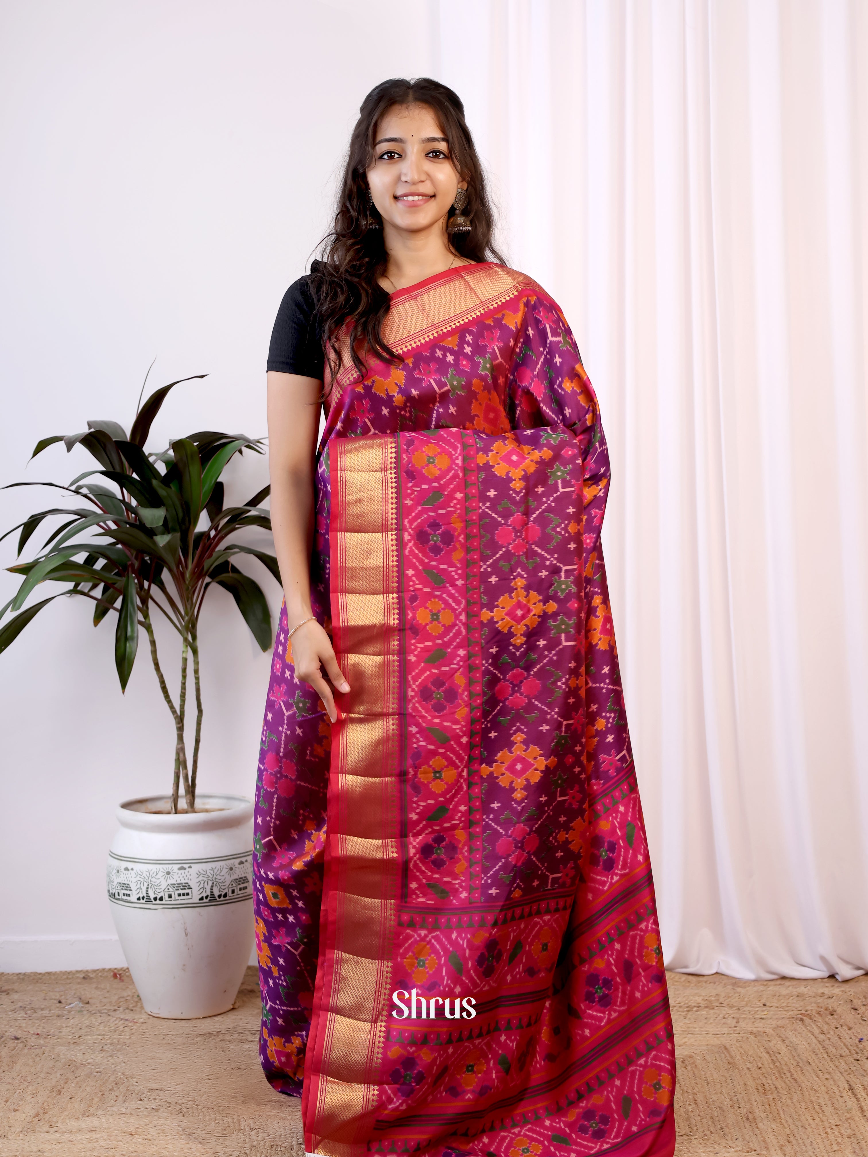 Purple & Pink - Semi Patola Saree - Shop on Shrus.com