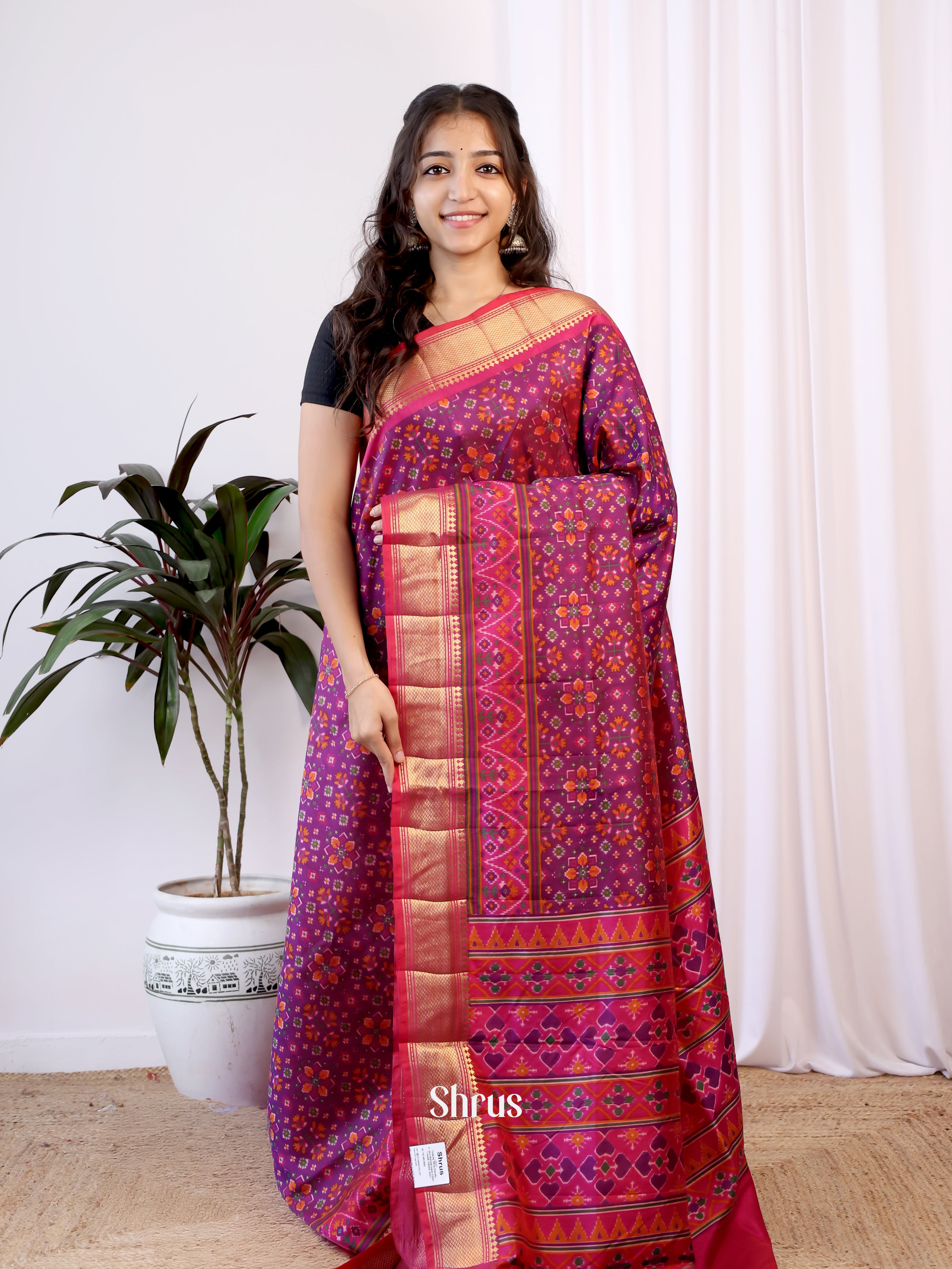 Purple & Pink - Semi Patola Saree - Shop on Shrus.com