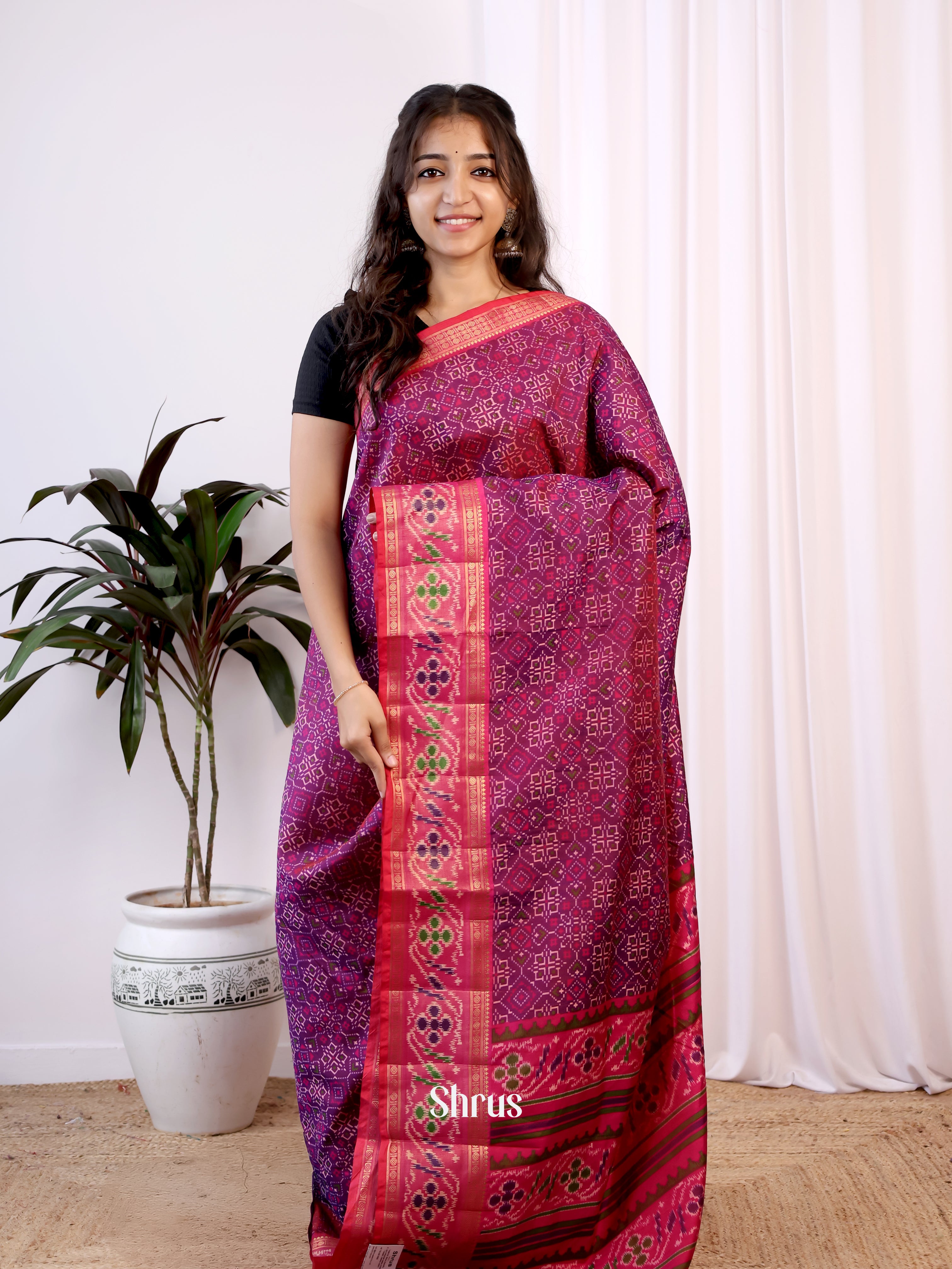 Purple & Pink - Semi Patola Saree - Shop on Shrus.com