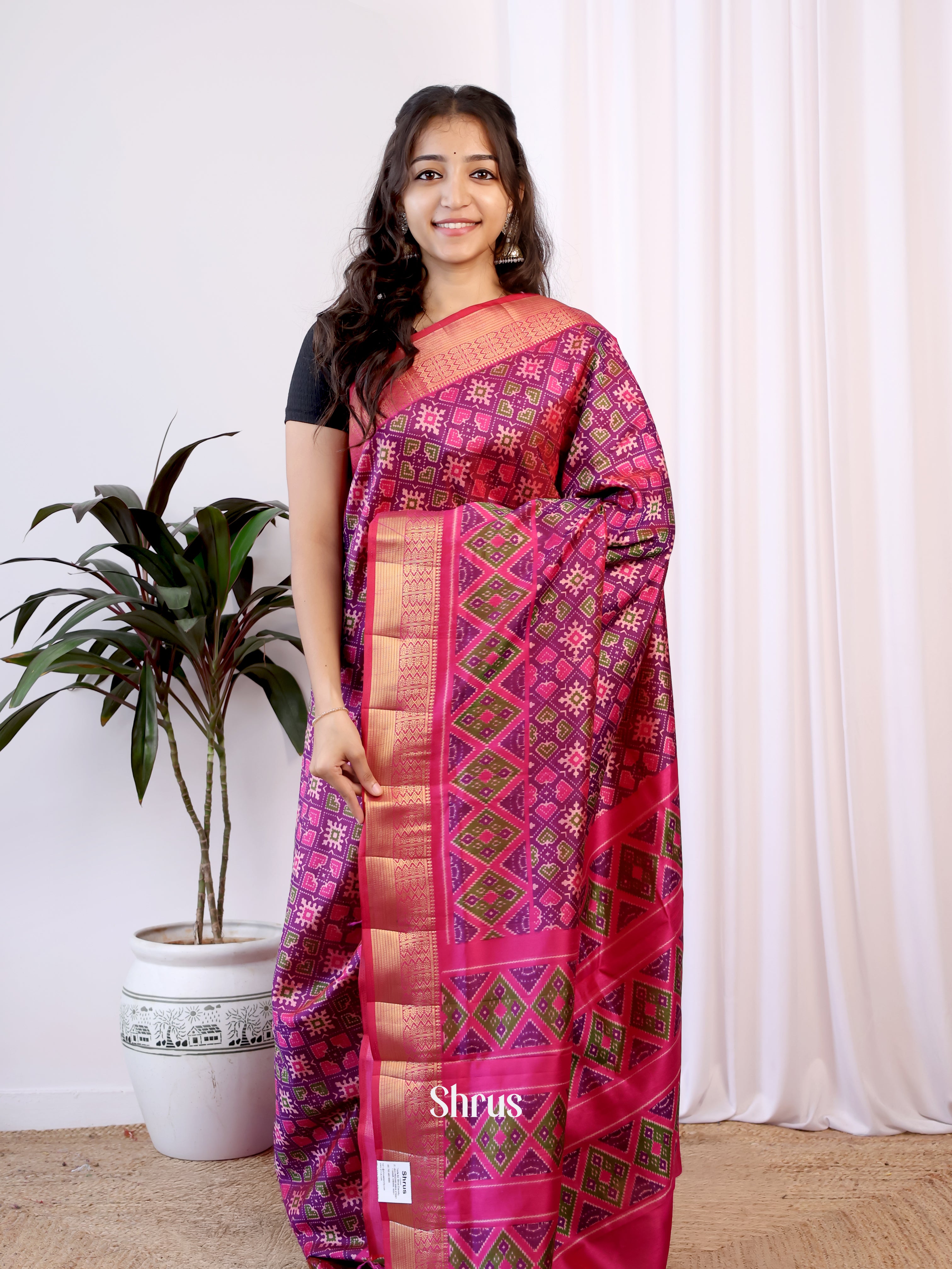 Purple & Pink- Semi Patola Saree - Shop on Shrus.com