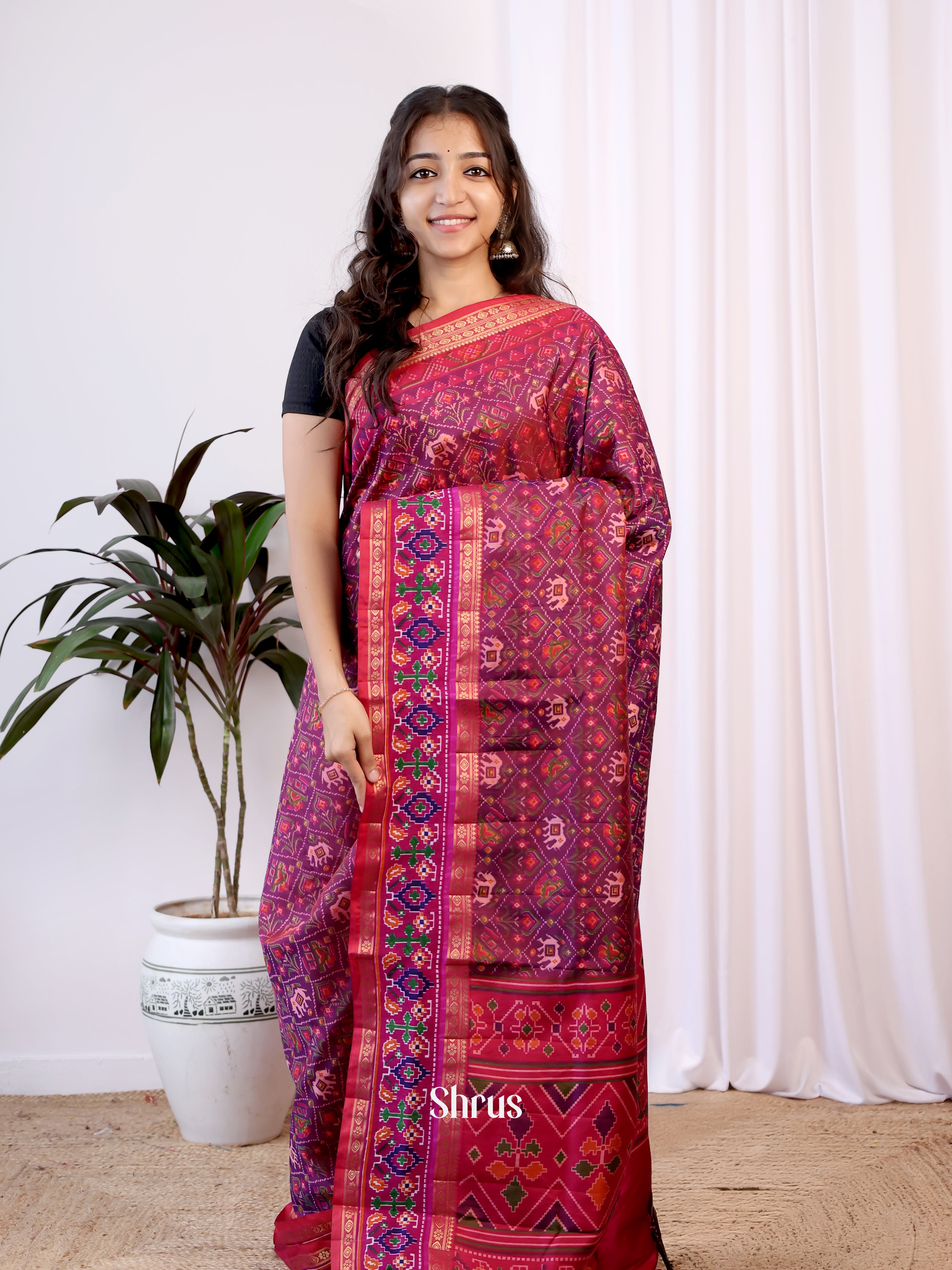 Purple & Pink - Semi Patola Saree - Shop on Shrus.com