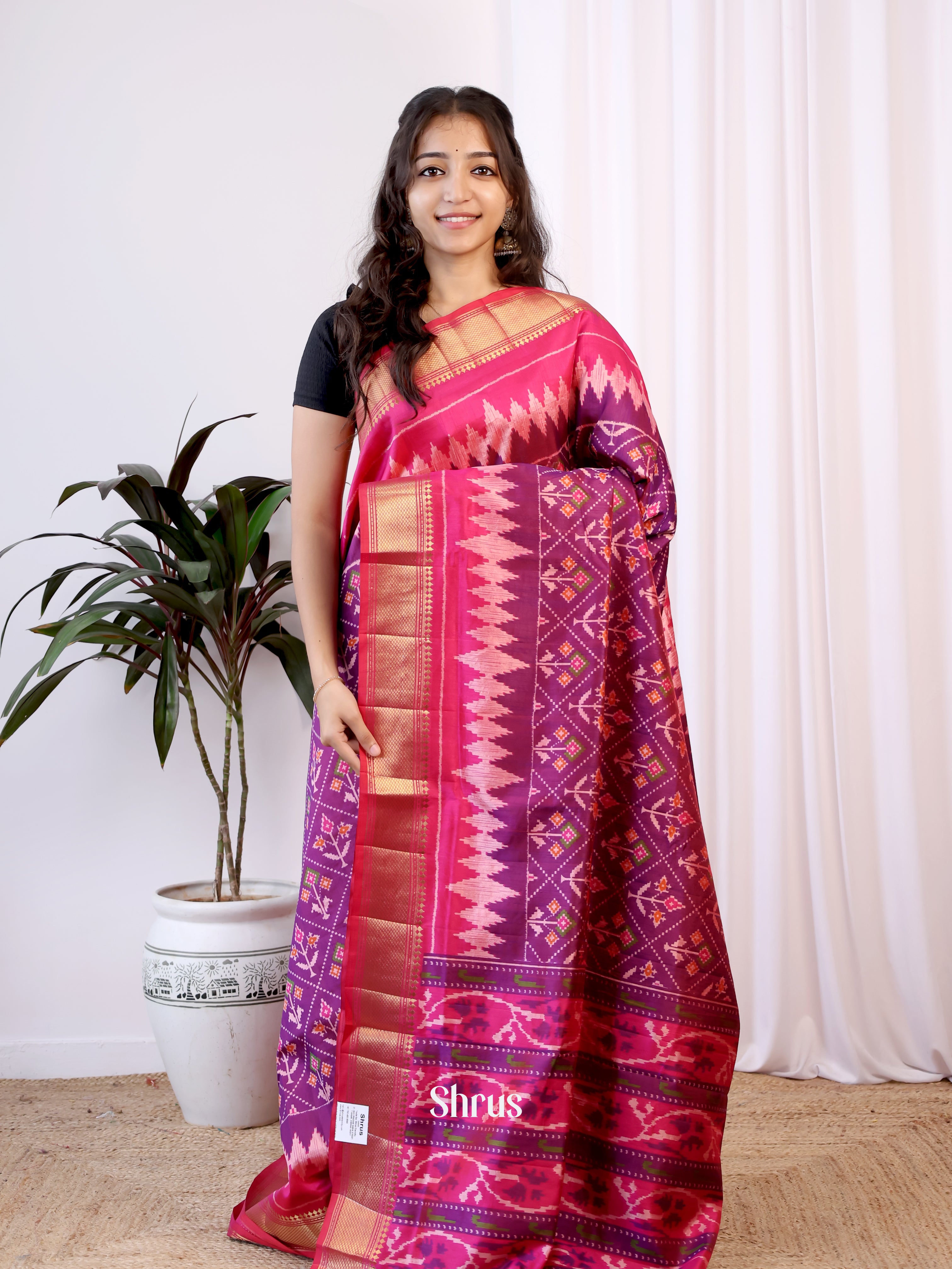 Purple & Pink - Semi Patola Saree - Shop on Shrus.com