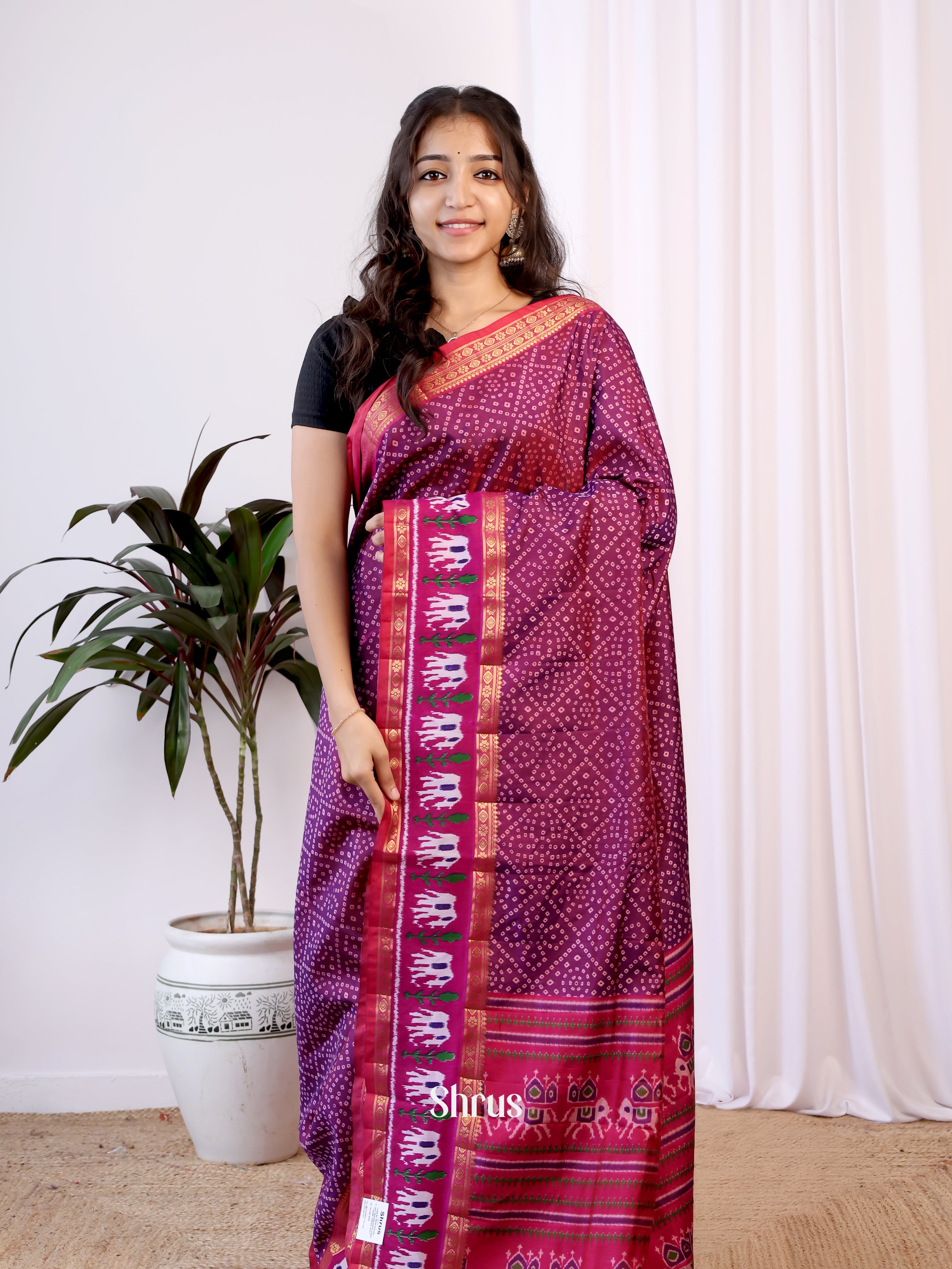 Purple & Pink - Semi Patola Saree - Shop on Shrus.com