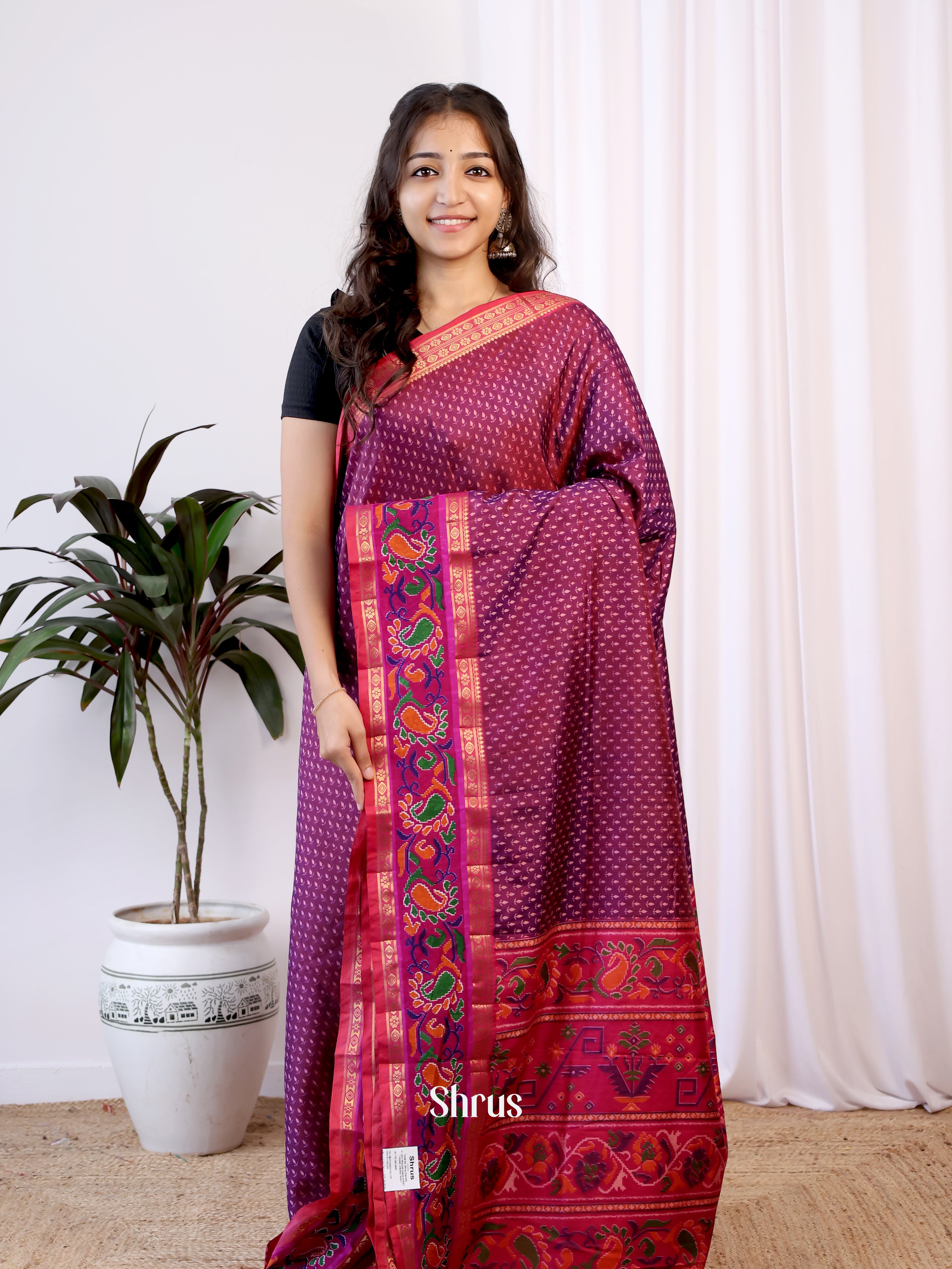 Purple & Pink - Semi Patola Saree - Shop on Shrus.com