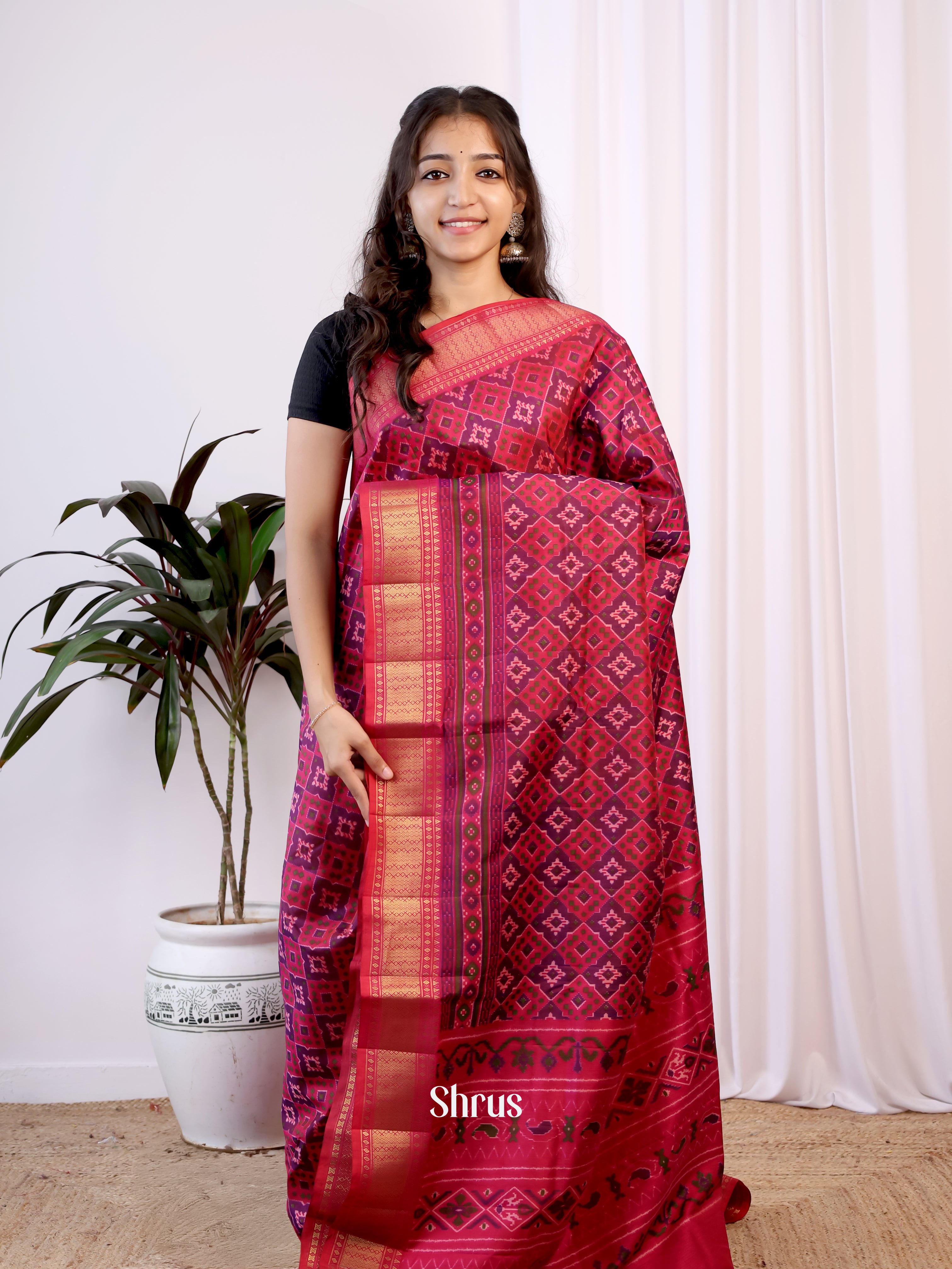 Purple & Pink - Semi Patola Saree - Shop on Shrus.com