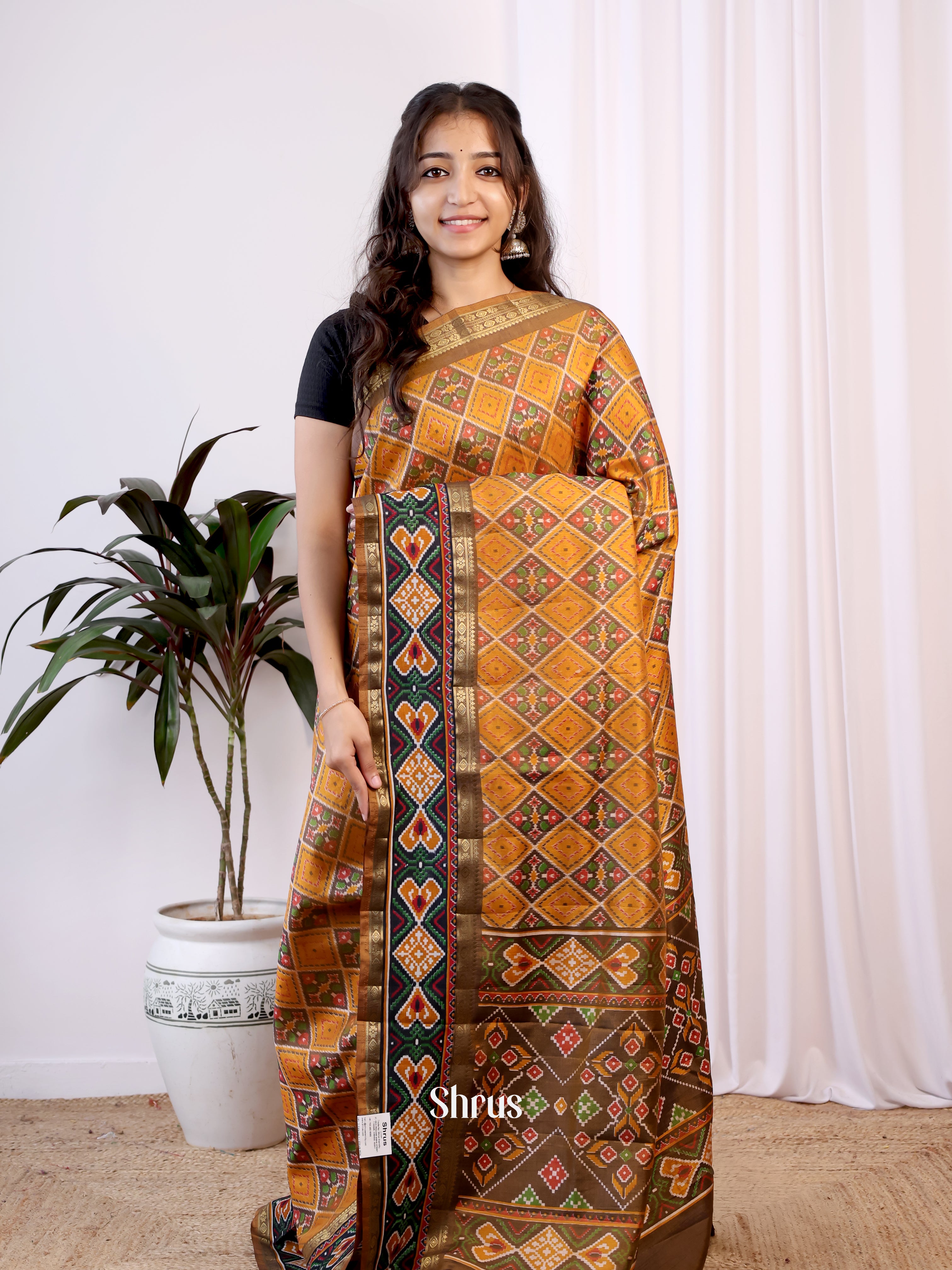 Mustard & Green - Semi Patola Saree - Shop on Shrus.com