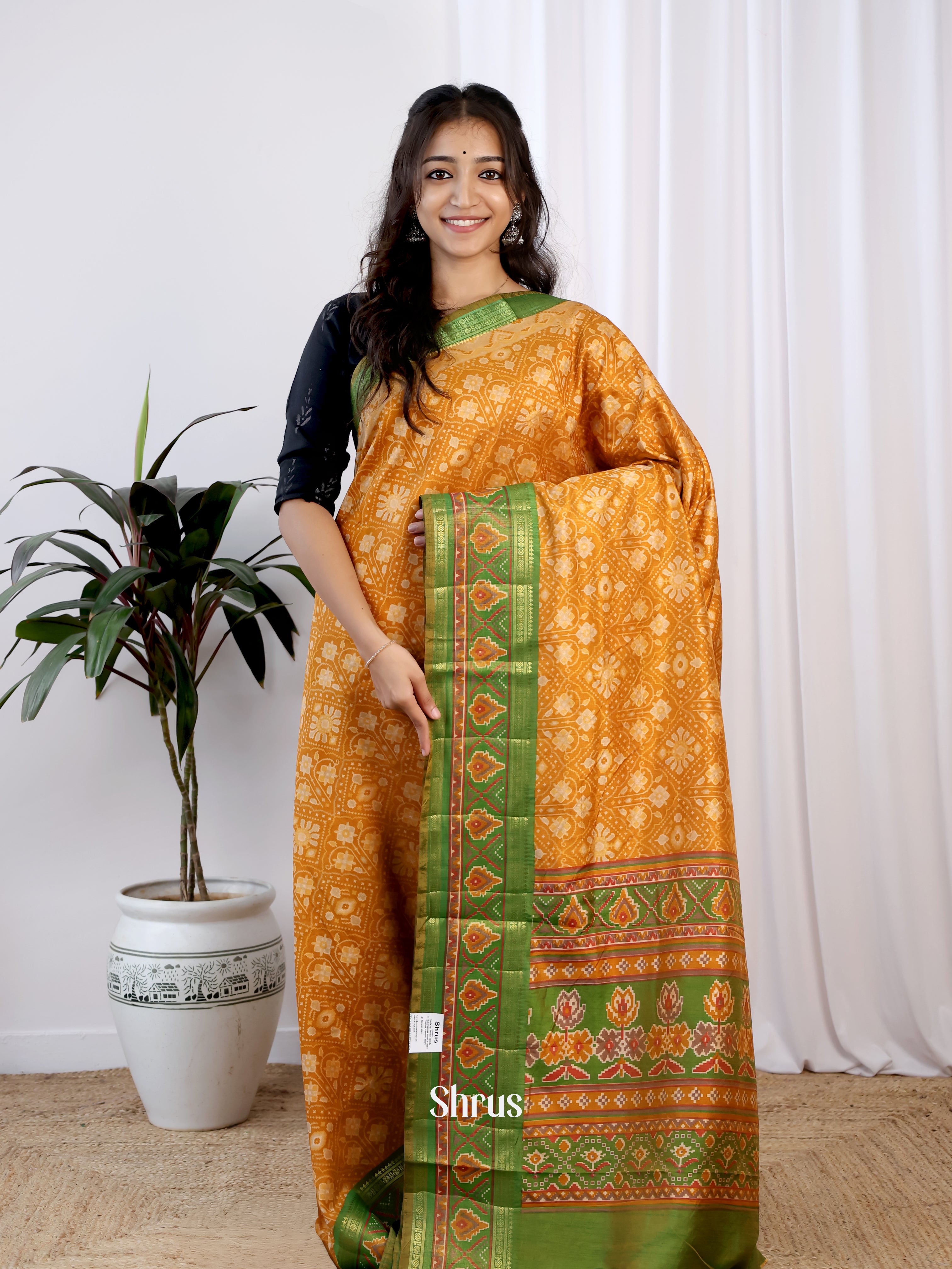Mustard & Green - Semi Patola Saree - Shop on Shrus.com