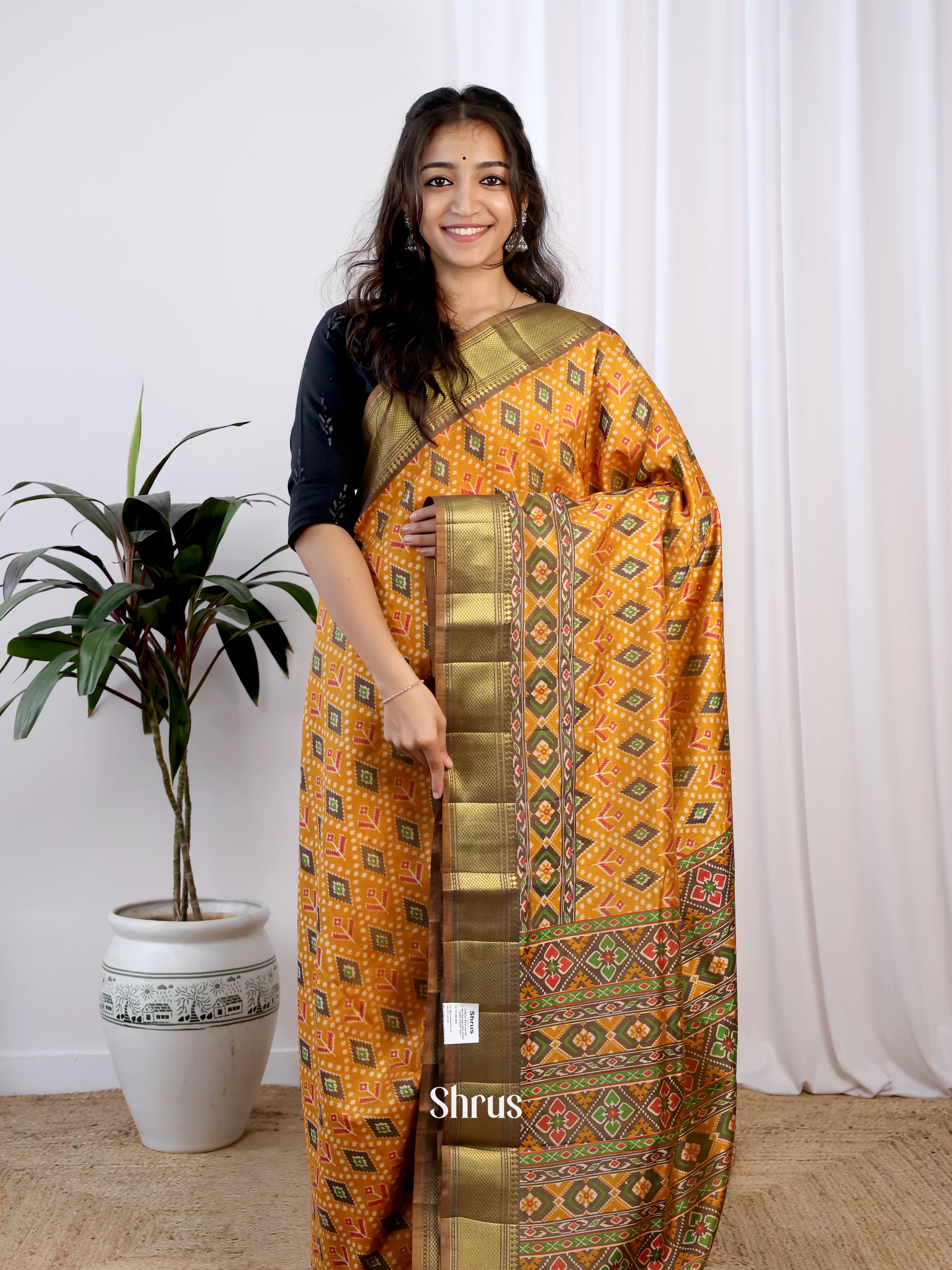 Mustard & Green - Semi Patola Saree - Shop on Shrus.com