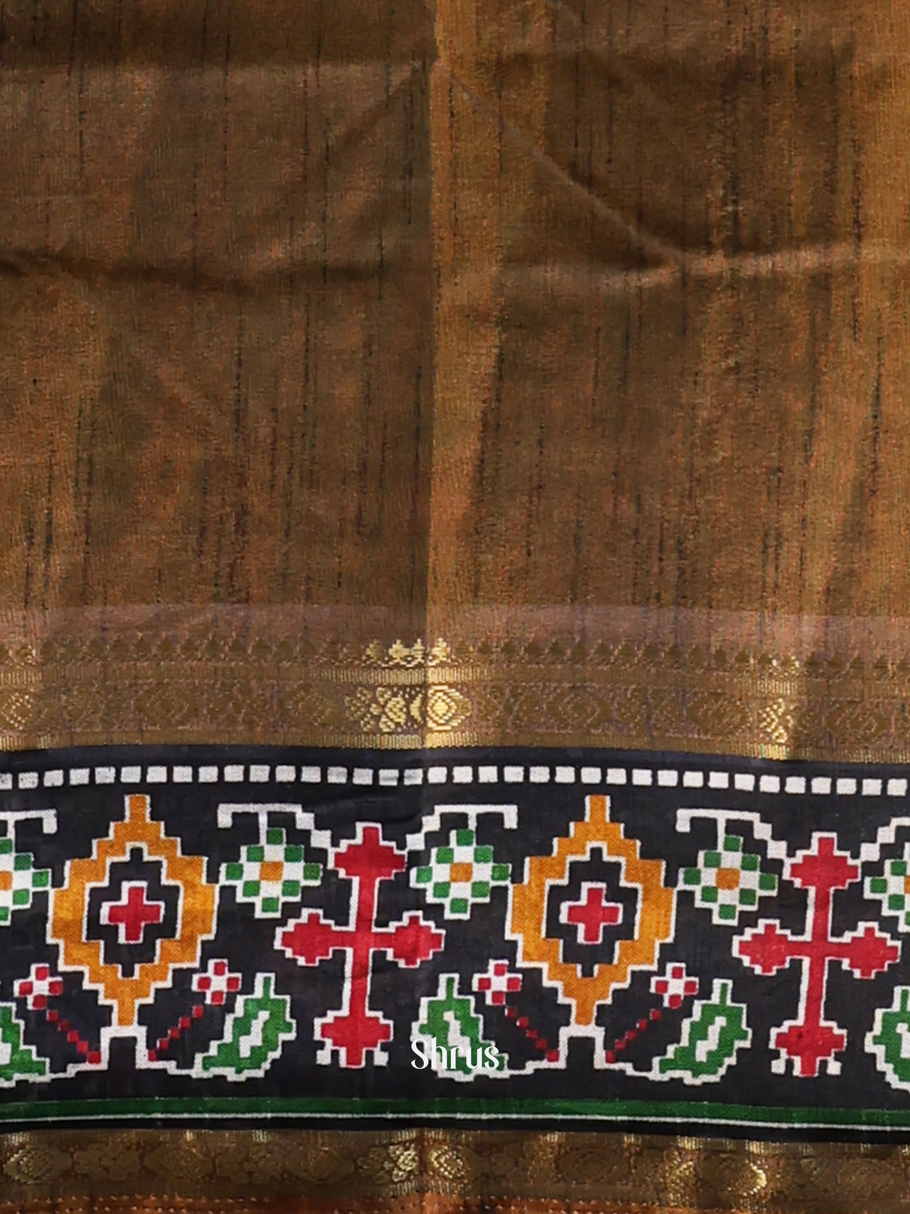 Mustard & Army Green - Semi Patola Saree - Shop on Shrus.com