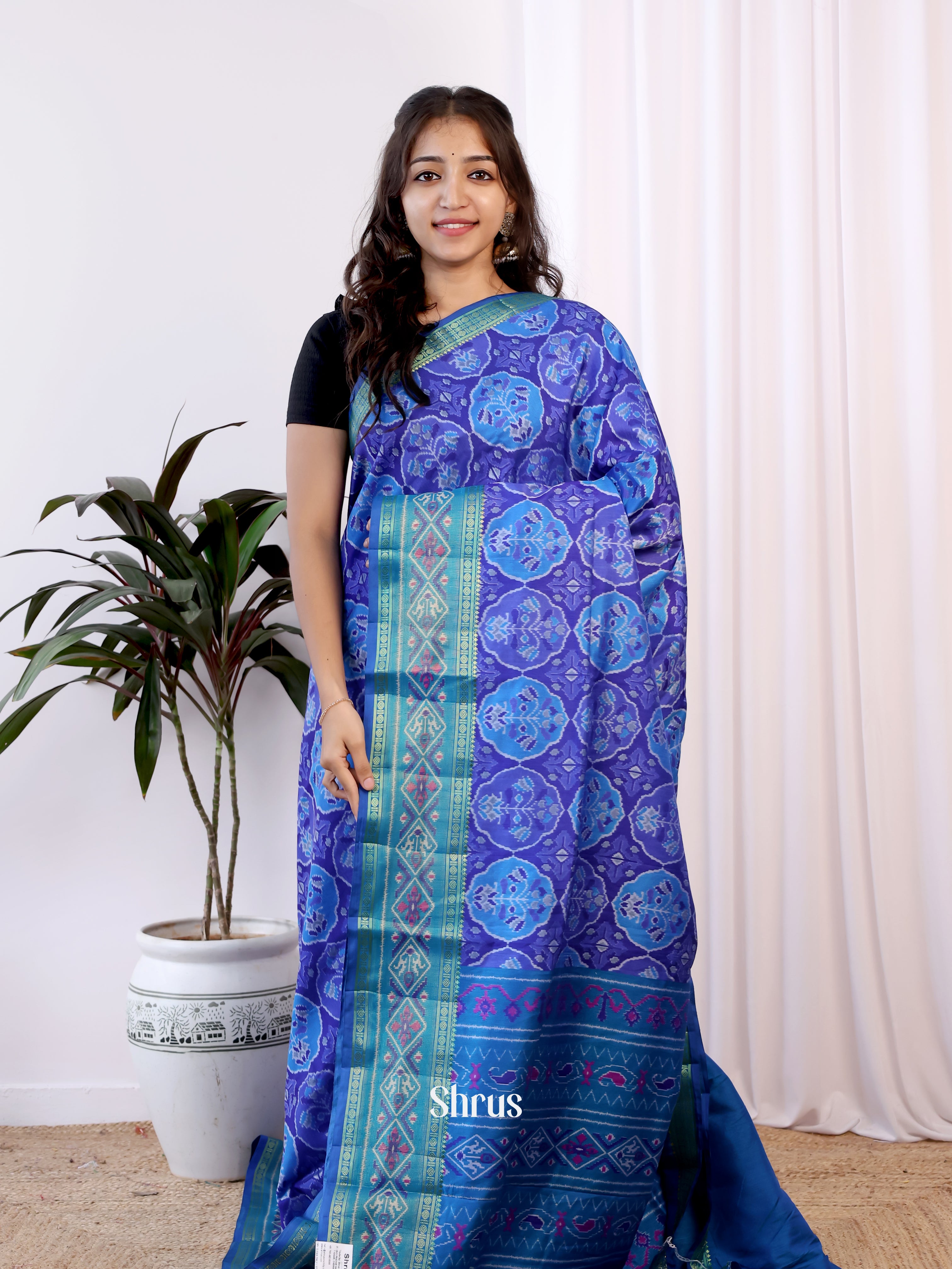 Purple & Blue - Semi Patola Saree - Shop on Shrus.com