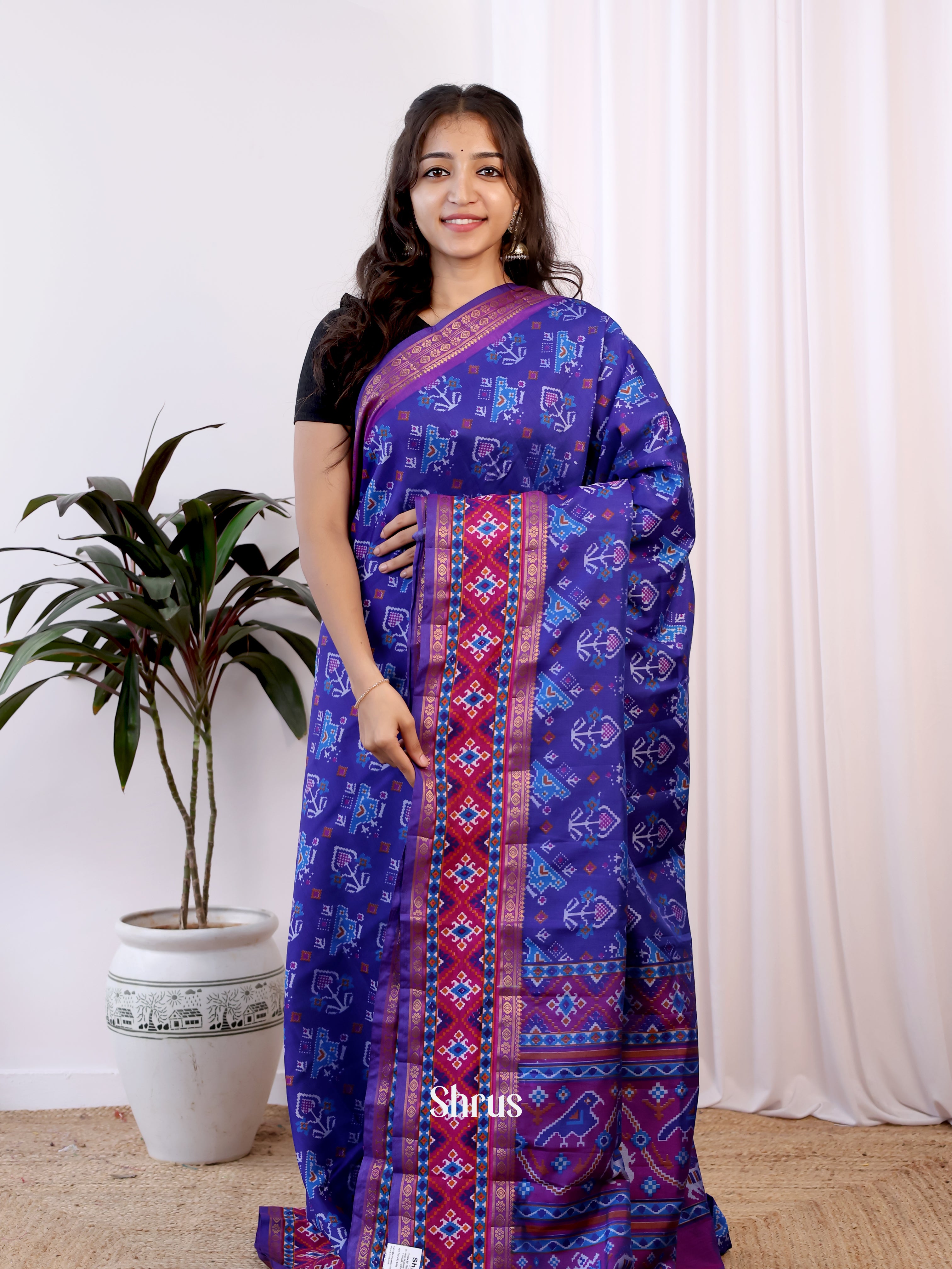 Blue & Purple- Semi Patola Saree - Shop on Shrus.com