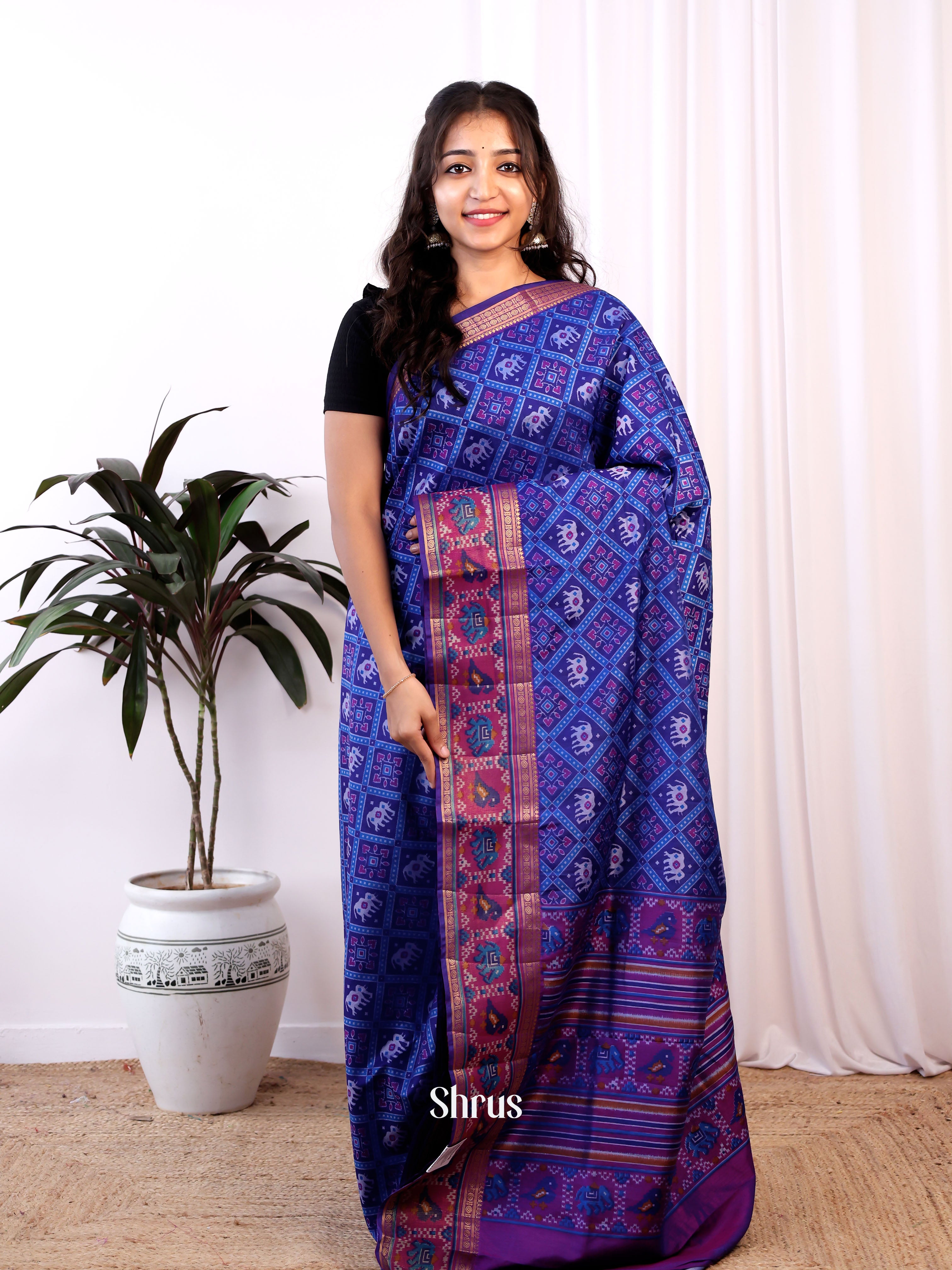 Blue & Purple - Semi Patola Saree - Shop on Shrus.com