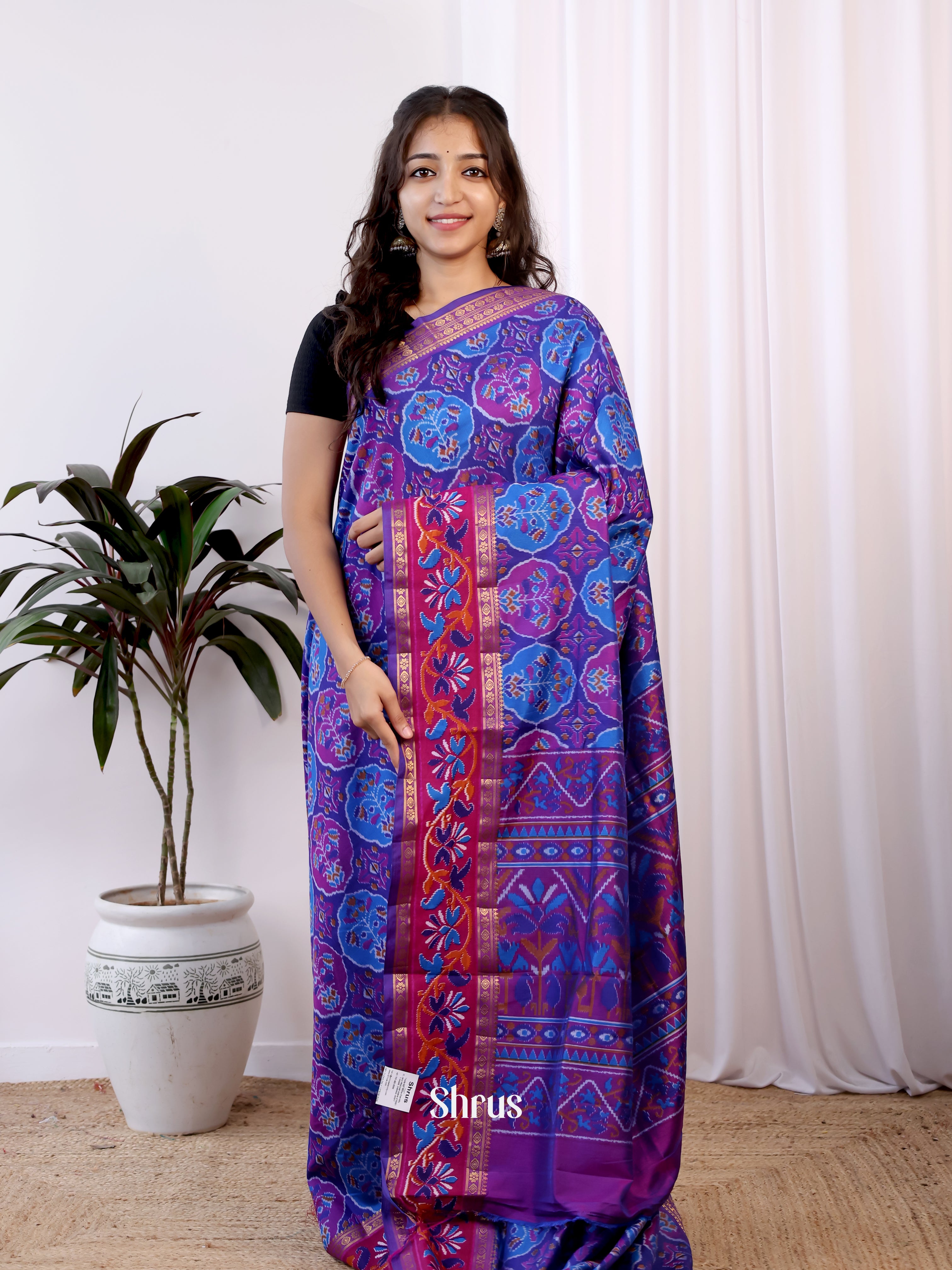Blue & Purple - Semi Patola Saree - Shop on Shrus.com