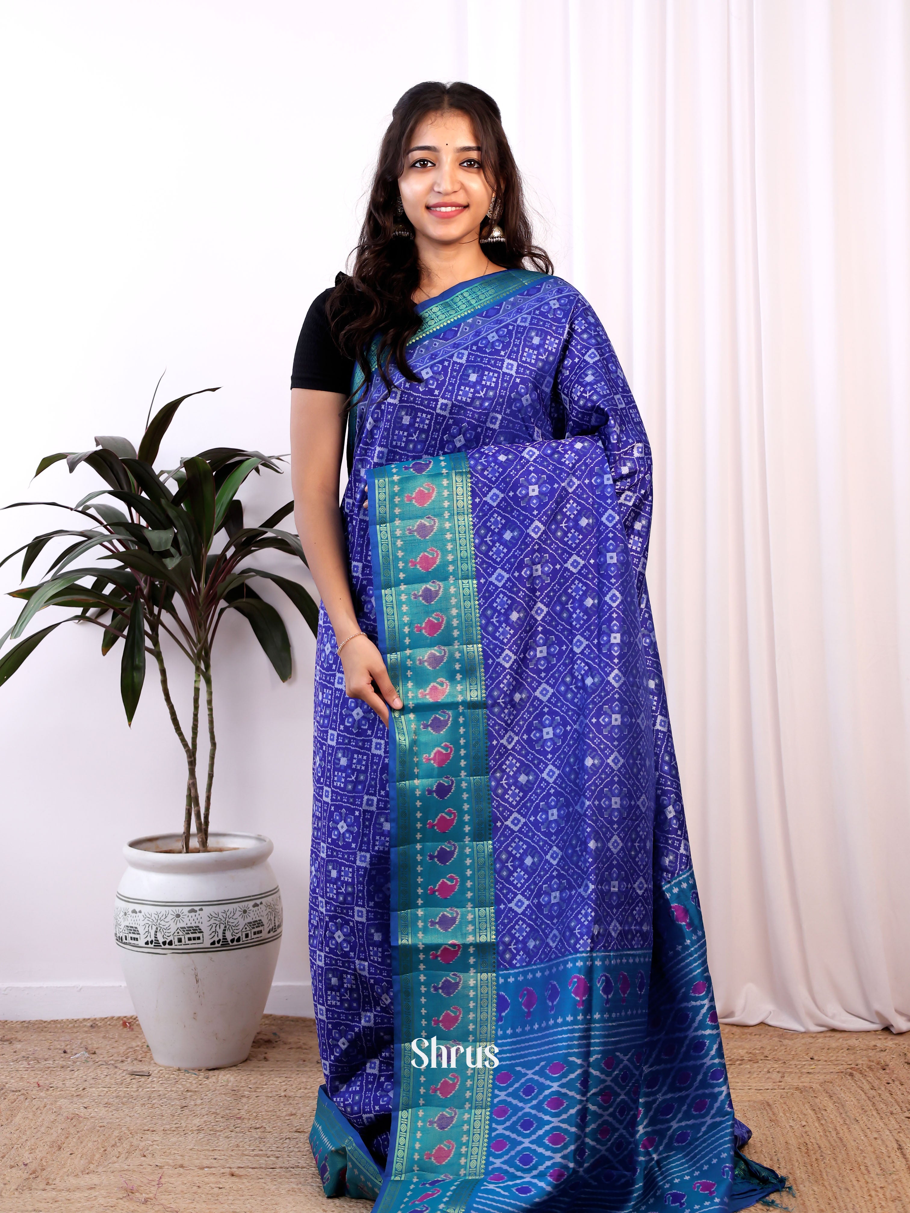 blue - Semi Patola Saree - Shop on Shrus.com