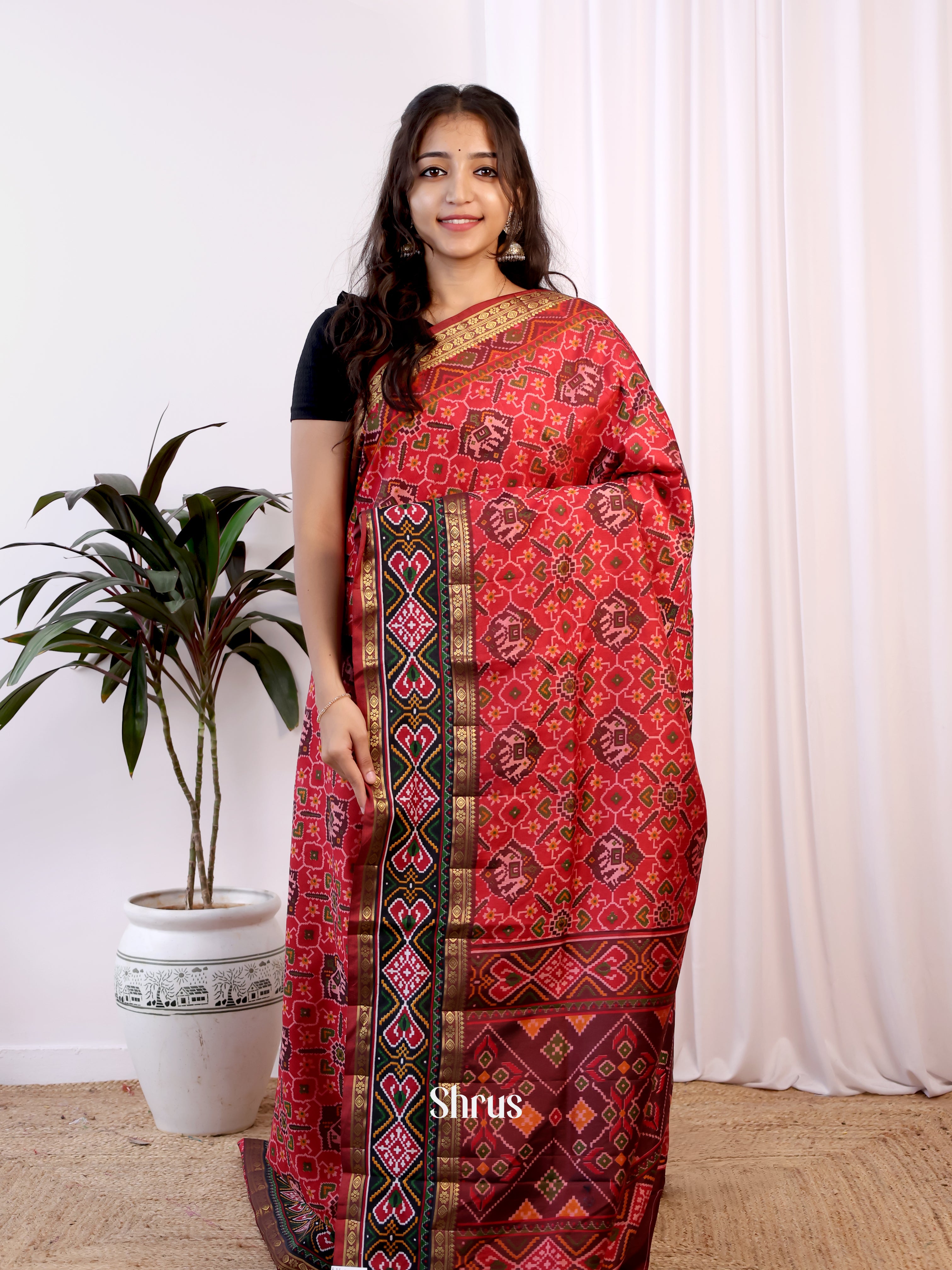 Red & Brown - Semi Patola Saree - Shop on Shrus.com